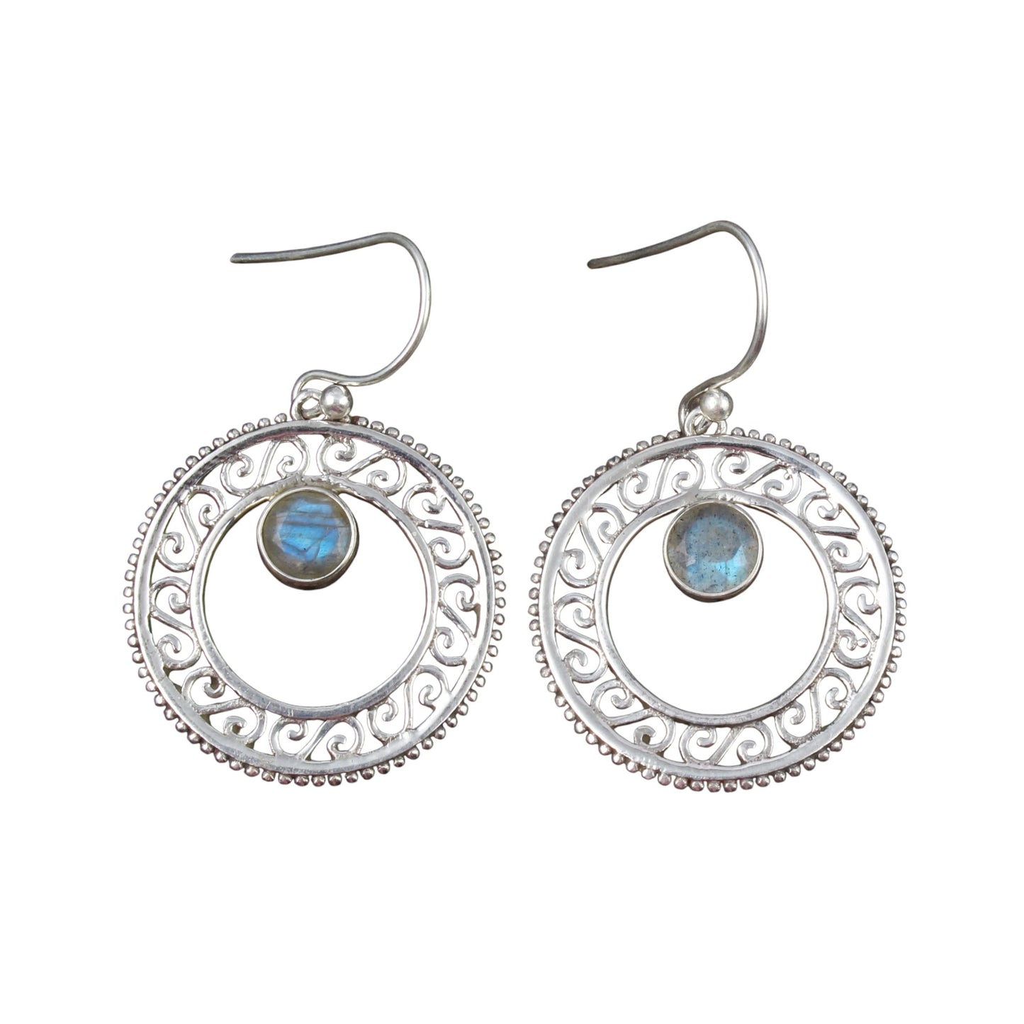 Traditional Round Labradorite Earrings Handmade Vintage 925 Sterling Silver Natural Gemstone Earrings