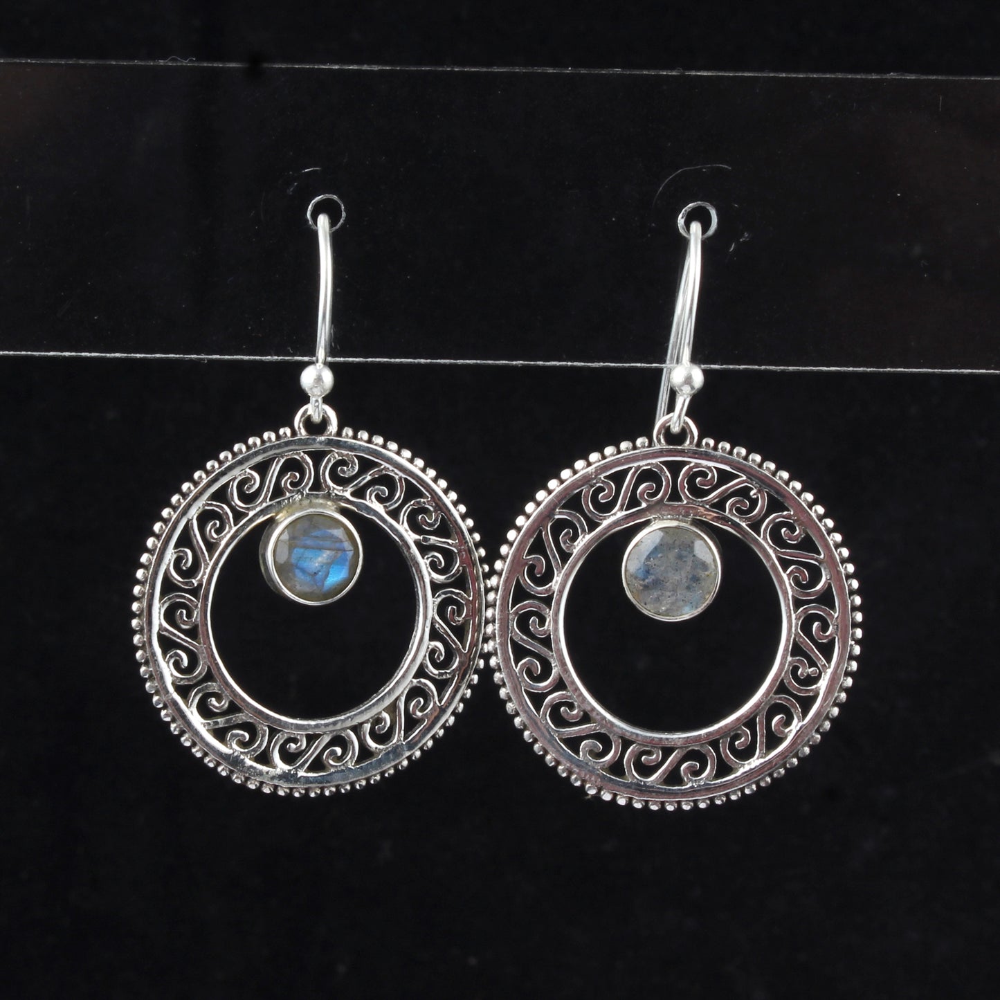 Traditional Round Labradorite Earrings Handmade Vintage 925 Sterling Silver Natural Gemstone Earrings