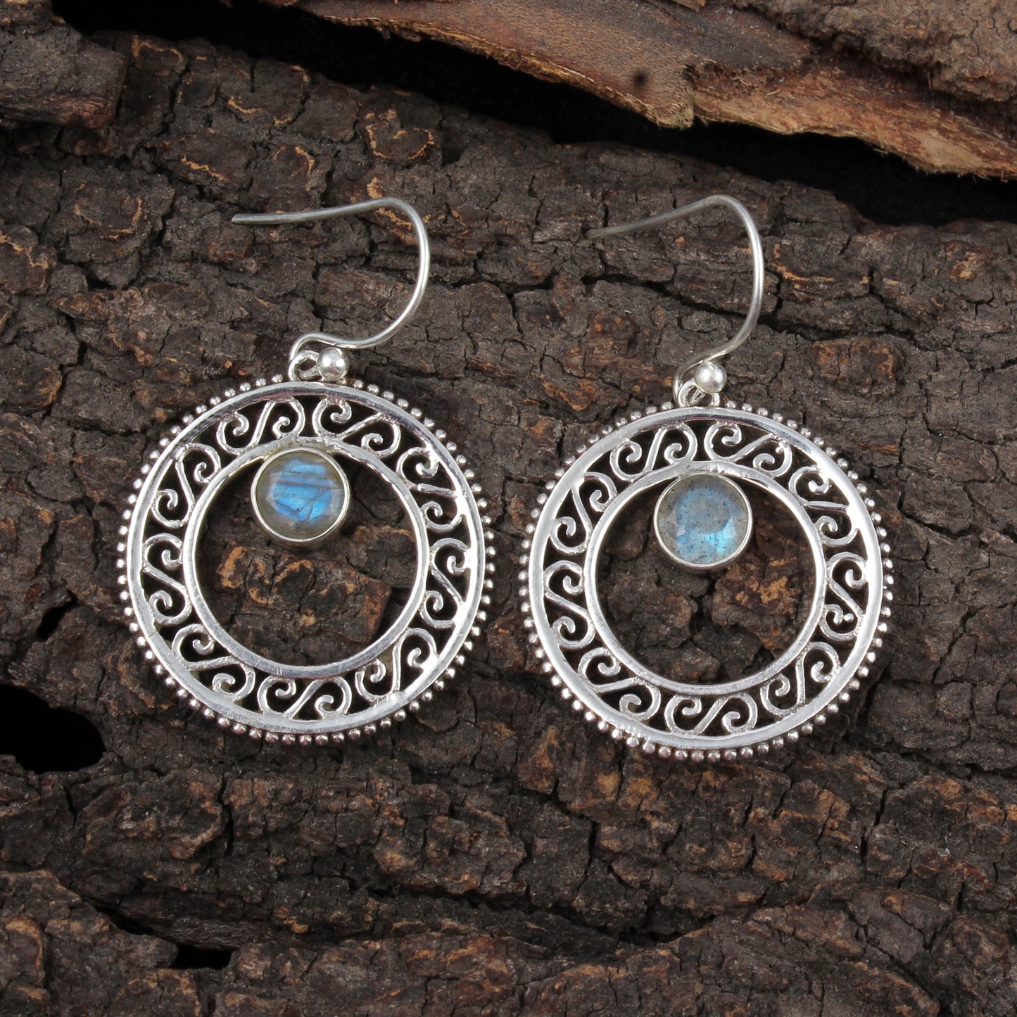 Traditional Round Labradorite Earrings Handmade Vintage 925 Sterling Silver Natural Gemstone Earrings