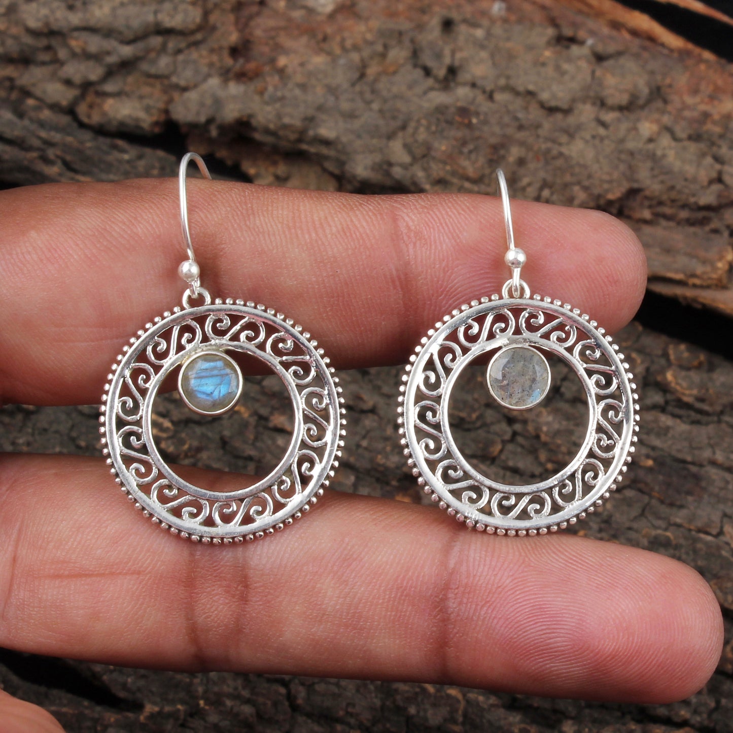 Traditional Round Labradorite Earrings Handmade Vintage 925 Sterling Silver Natural Gemstone Earrings