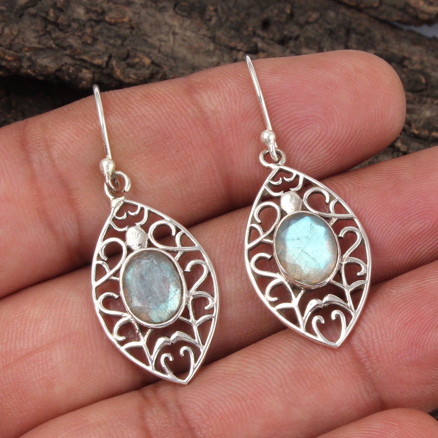 Natural Labradorite Earrings Handmade Artisan 925 Sterling Silver Faceted Gemstone Earrings Jewelry