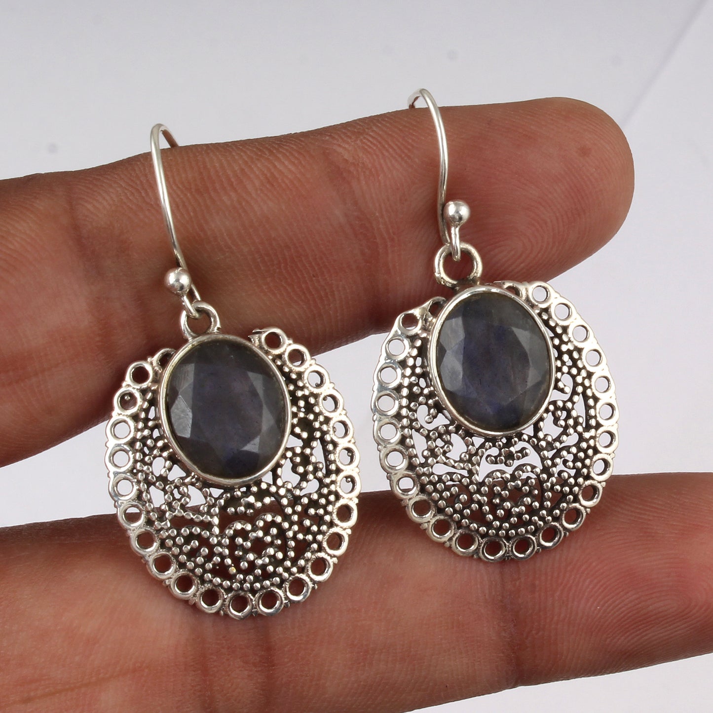 Labradorite Earrings Handmade Vintage 925 Sterling Silver Faceted Gemstone Earrings Jewelry Gift For Her