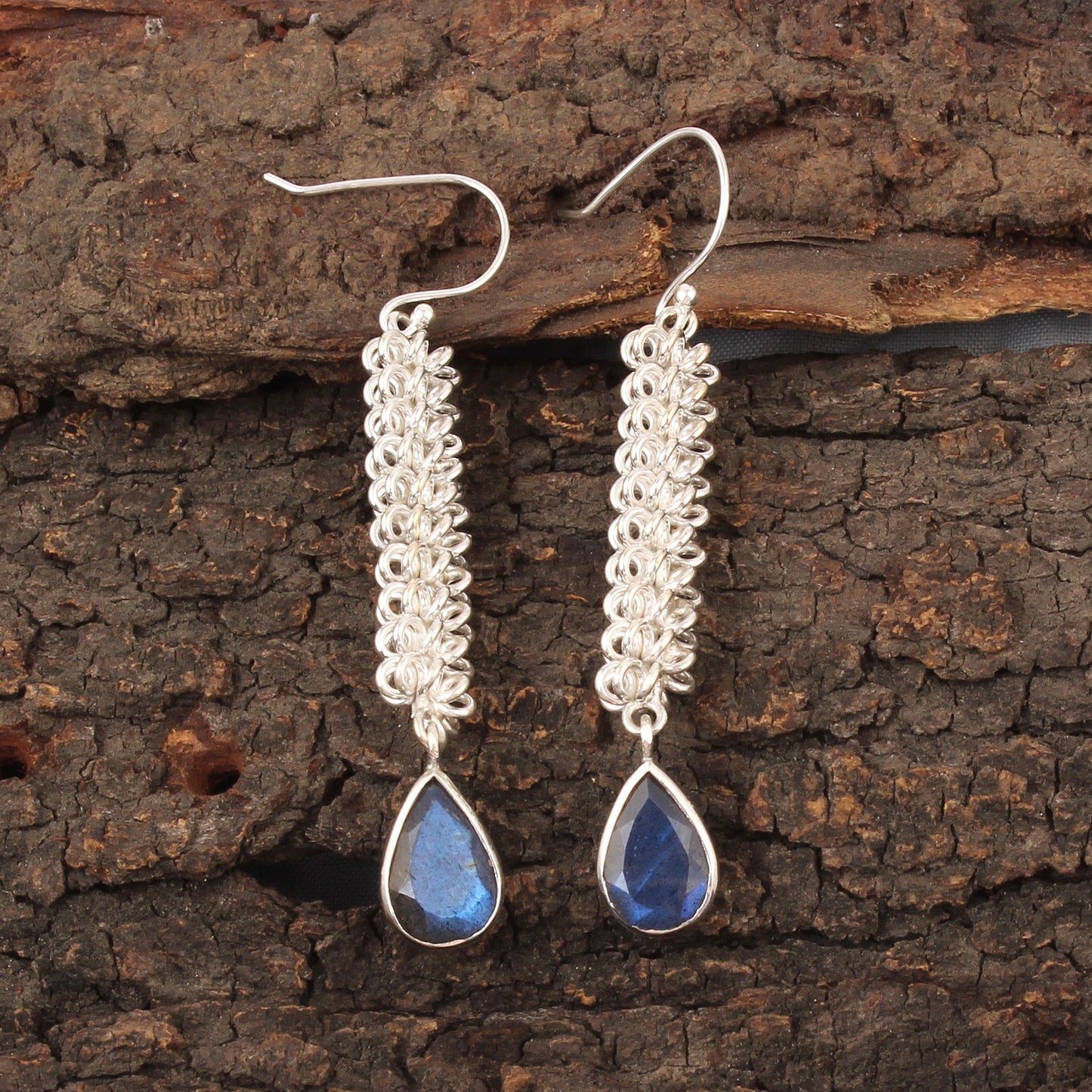 Designer Chainmaille Weave Earrings Handmade Natural Faceted Labradorite Gemstone Earrings