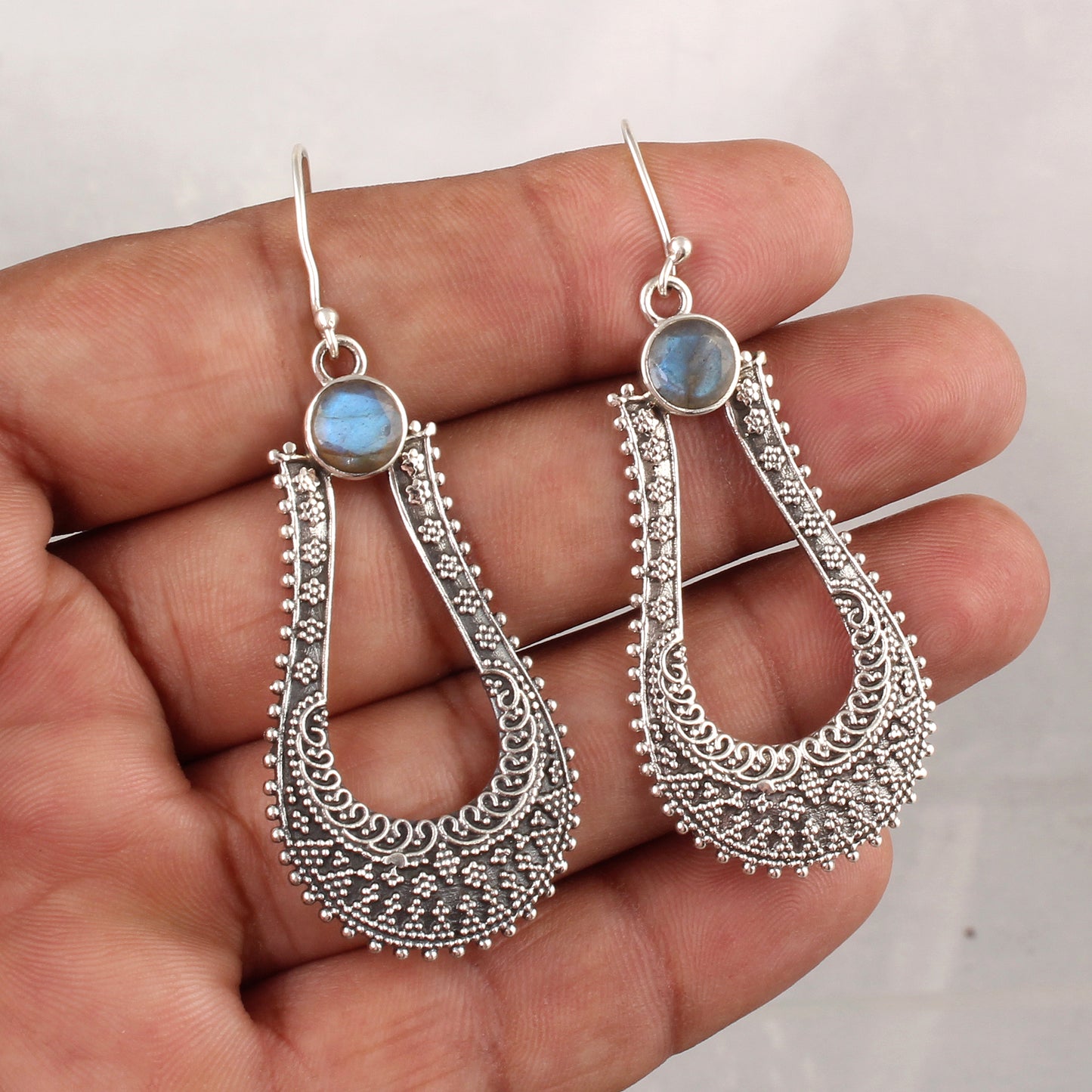 Traditional Labradorite Earrings Handmade Vintage 925 Sterling Silver Faceted Gemstone Earrings Jewelry Gift For Her