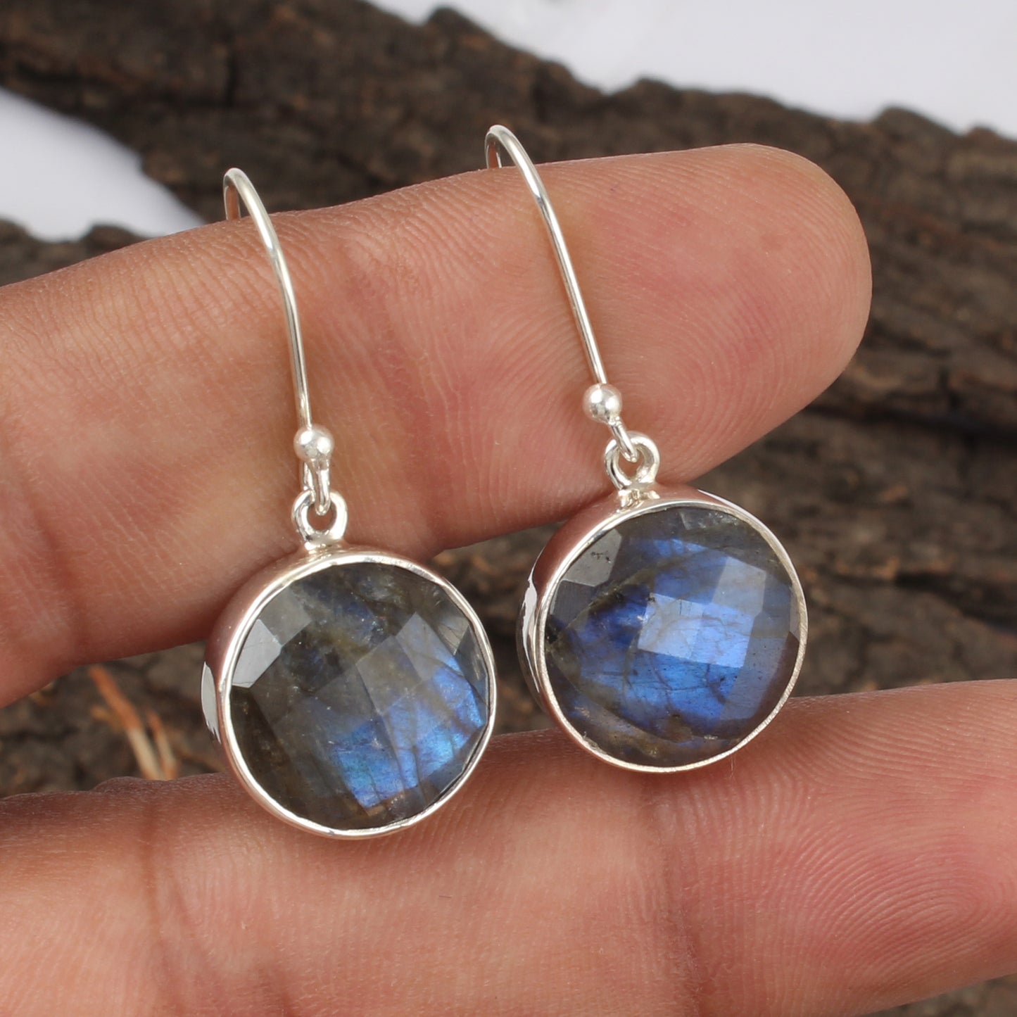 Labradorite Earrings Handmade Vintage 925 Sterling Silver Faceted Round Gemstone Earrings Jewelry Gift For Her