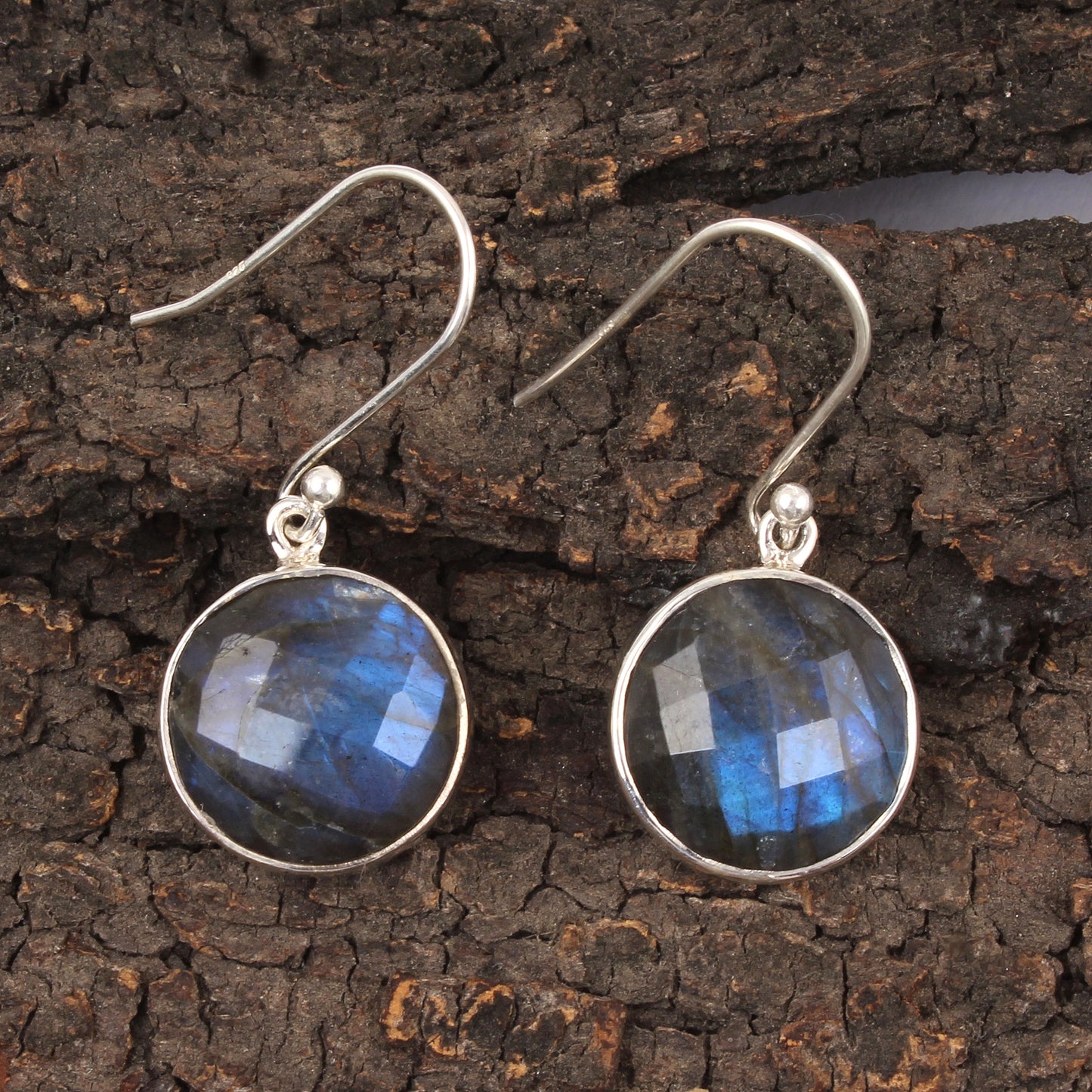 Labradorite Earrings Handmade Vintage 925 Sterling Silver Faceted Round Gemstone Earrings Jewelry Gift For Her