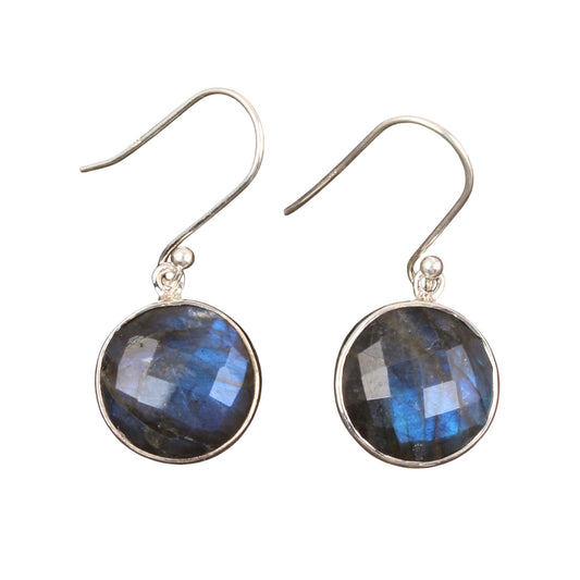 Labradorite Earrings Handmade Vintage 925 Sterling Silver Faceted Round Gemstone Earrings Jewelry Gift For Her