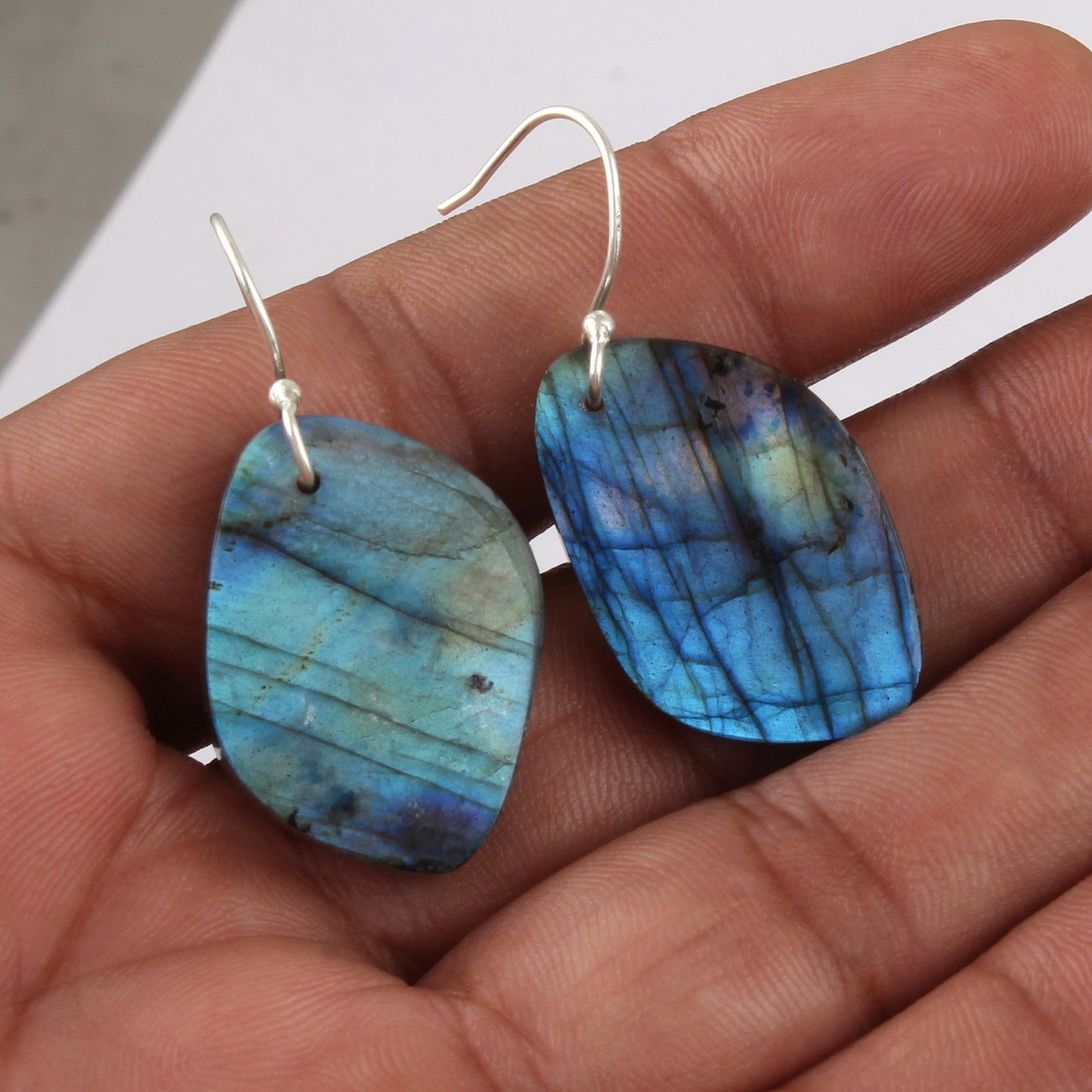 Natural Labradorite Earrings Handmade 925 Sterling Silver Loose Gemstone Earrings