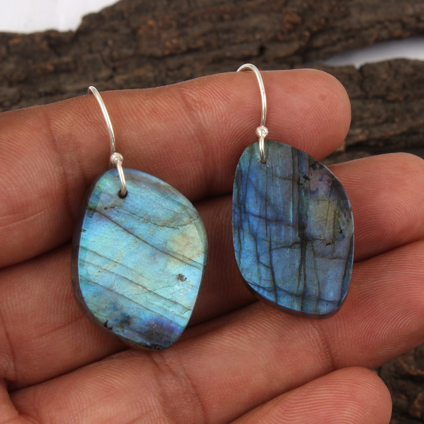 Natural Labradorite Earrings Handmade 925 Sterling Silver Loose Gemstone Earrings