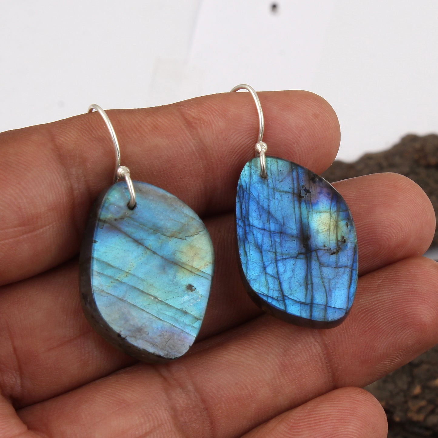 Natural Labradorite Earrings Handmade 925 Sterling Silver Loose Gemstone Earrings