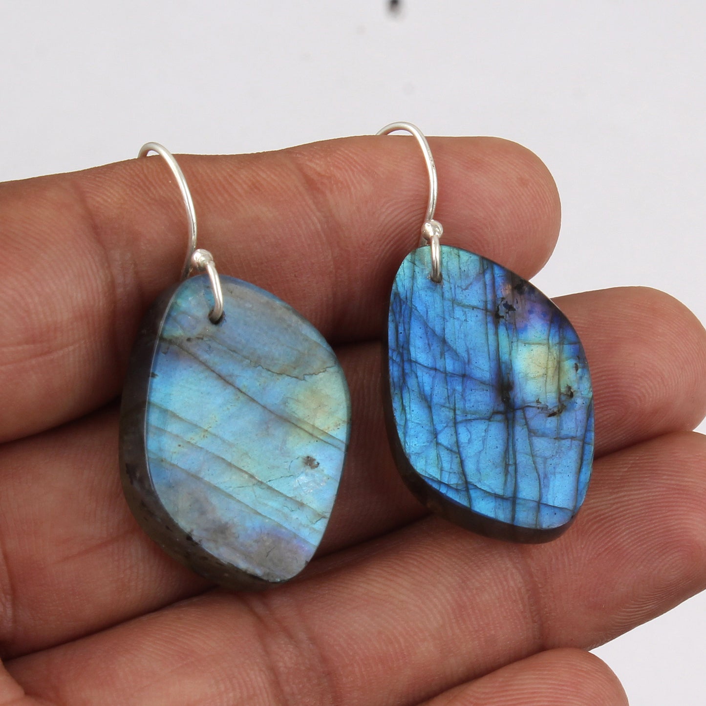 Natural Labradorite Earrings Handmade 925 Sterling Silver Loose Gemstone Earrings