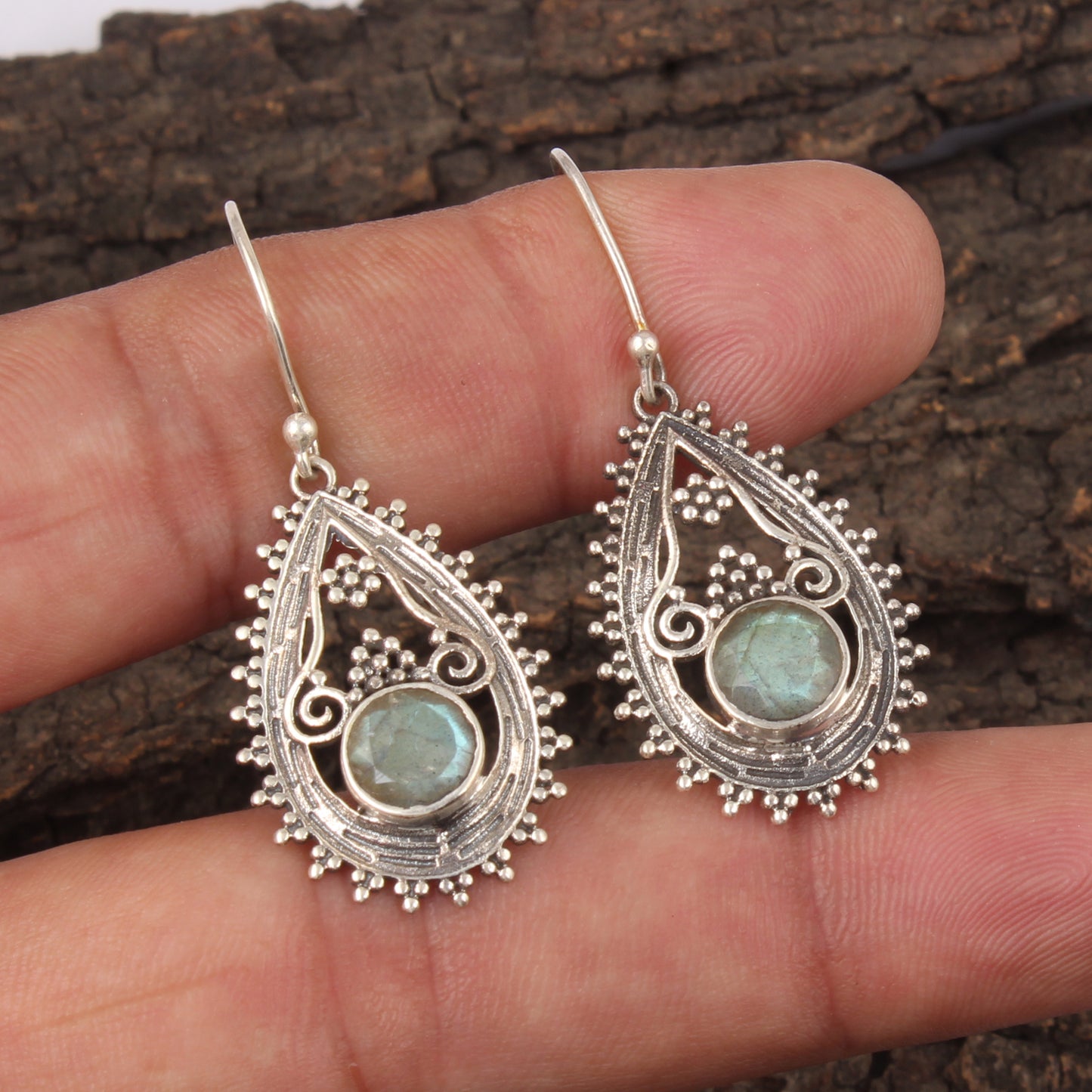 Traditional Labradorite Earrings Handmade Vintage 925 Sterling Silver Faceted Gemstone Earrings Jewelry