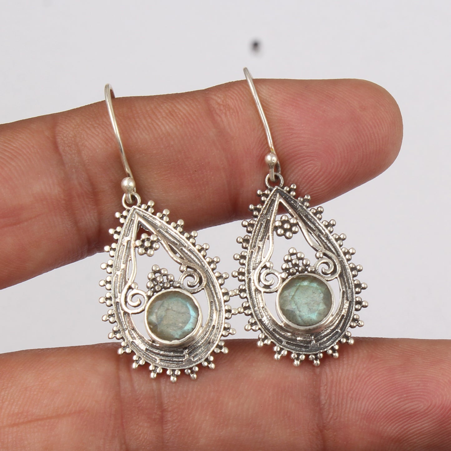 Traditional Labradorite Earrings Handmade Vintage 925 Sterling Silver Faceted Gemstone Earrings Jewelry