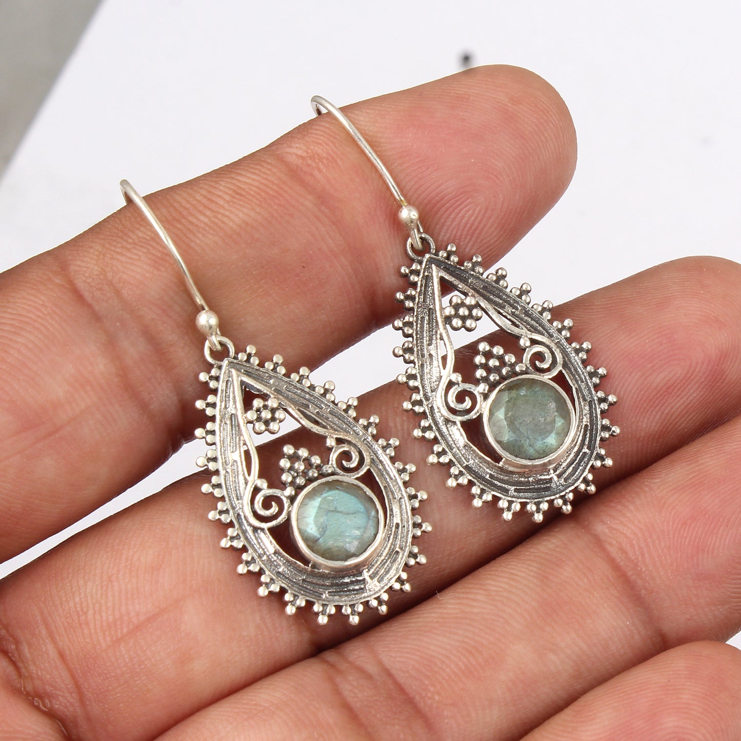 Traditional Labradorite Earrings Handmade Vintage 925 Sterling Silver Faceted Gemstone Earrings Jewelry