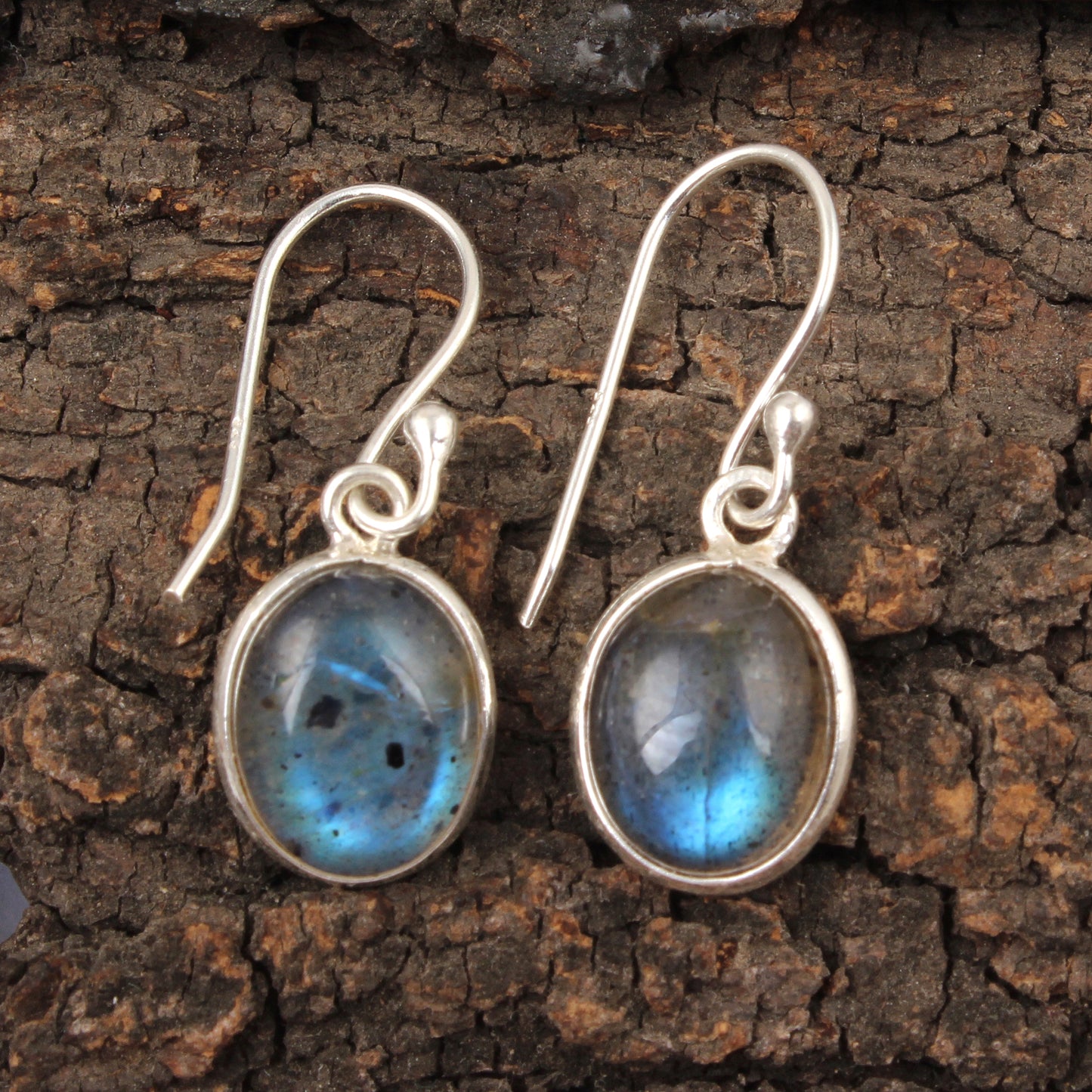 Natural Labradorite Earrings Handmade Bezel 925 Sterling Silver Oval Gemstone Earrings Jewelry Gift For Her