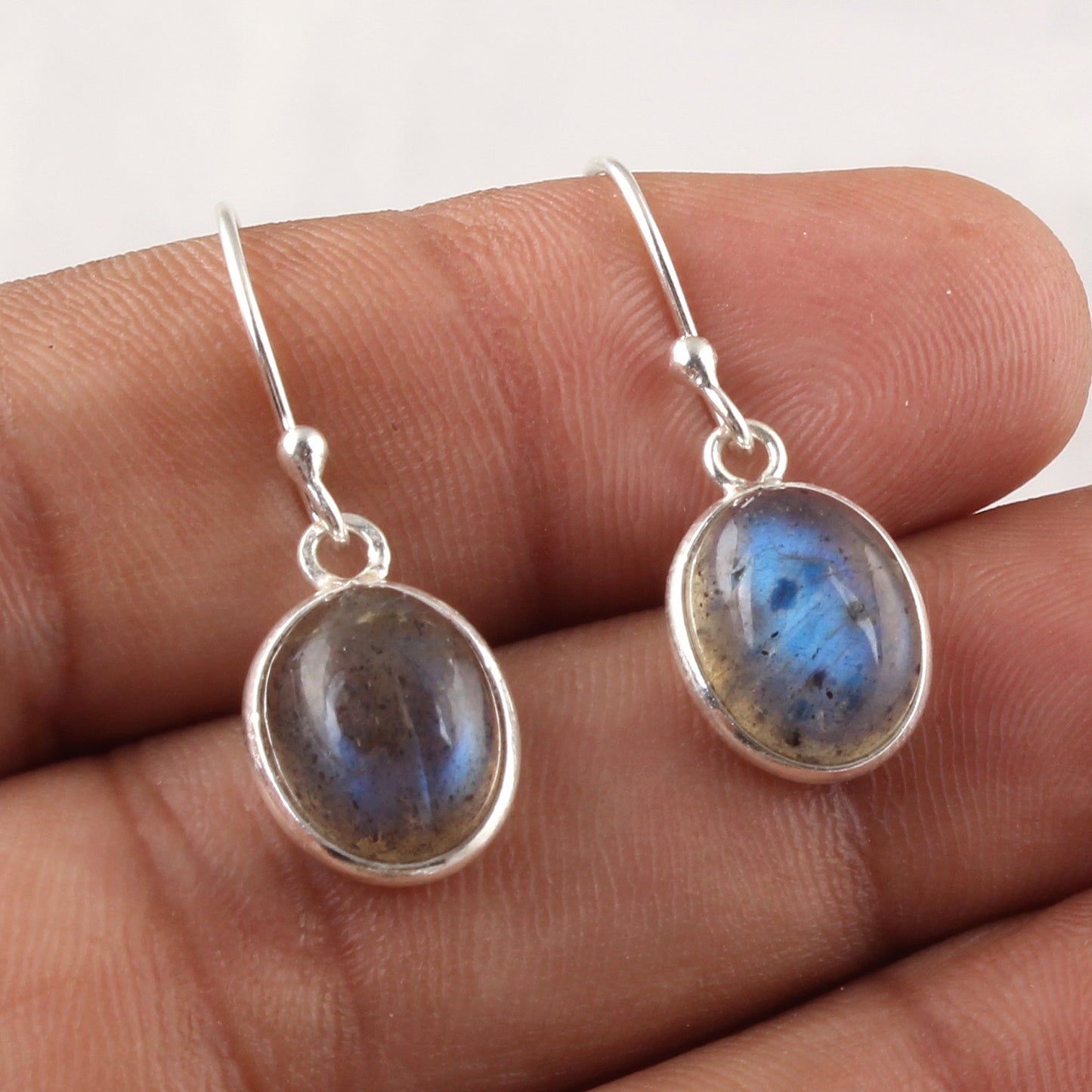 Natural Labradorite Earrings Handmade Bezel 925 Sterling Silver Oval Gemstone Earrings Jewelry Gift For Her