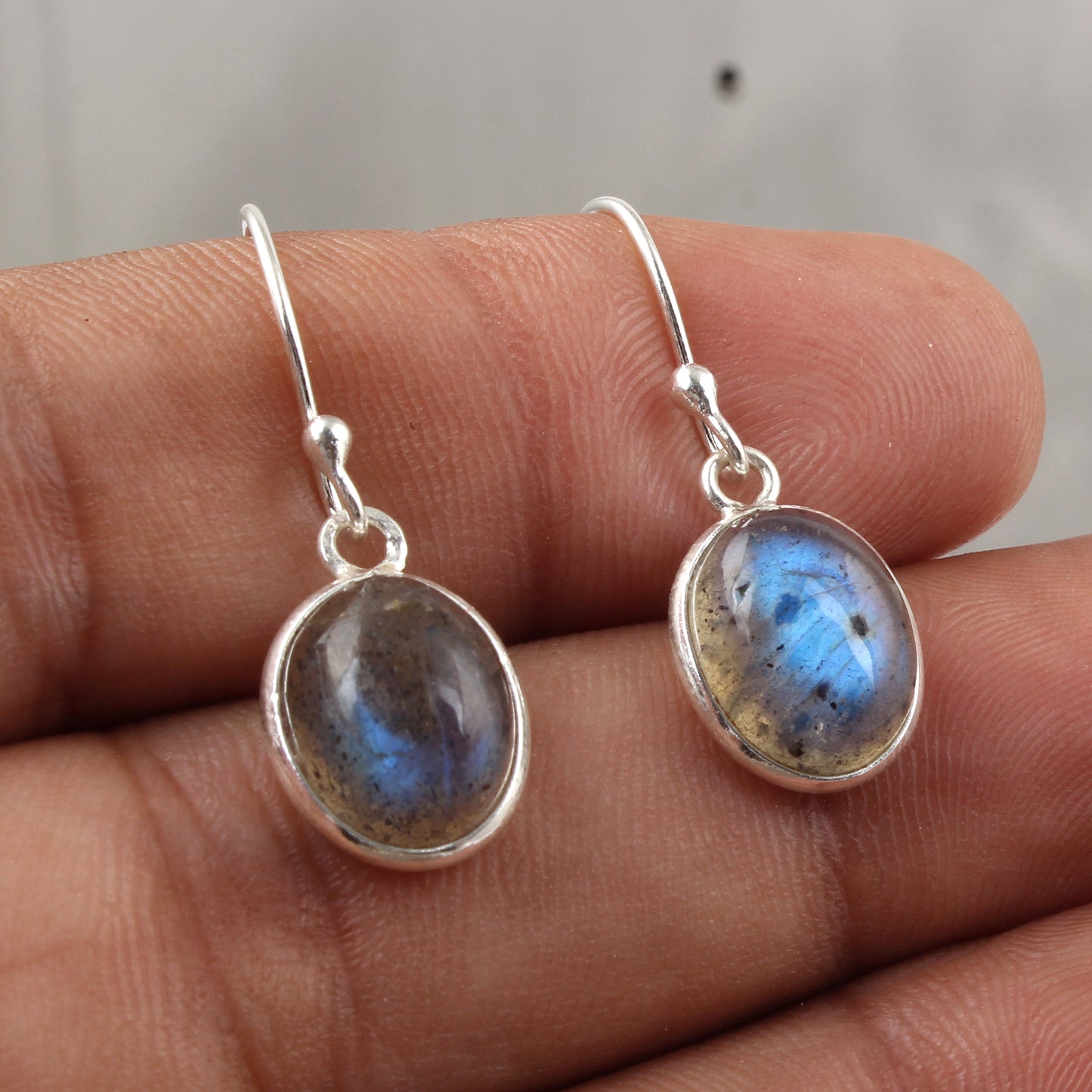 Natural Labradorite Earrings Handmade Bezel 925 Sterling Silver Oval Gemstone Earrings Jewelry Gift For Her