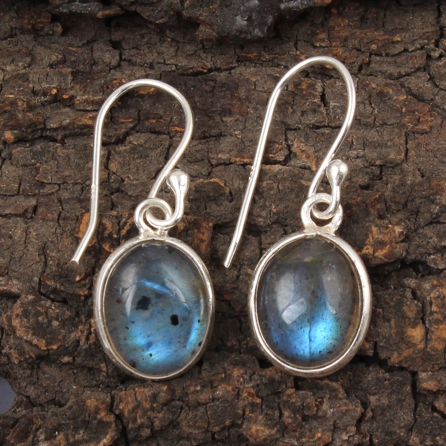 Natural Labradorite Earrings Handmade Bezel 925 Sterling Silver Oval Gemstone Earrings Jewelry Gift For Her