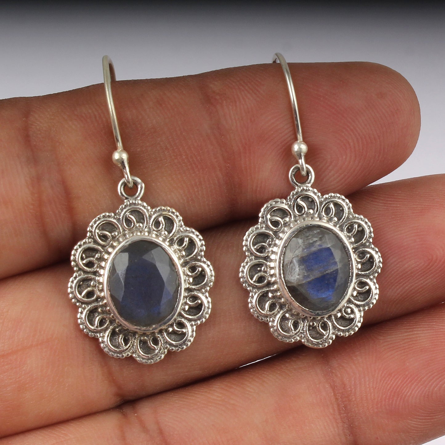 Bohemian Labradorite Earrings Handmade Designer 925 Sterling Silver Faceted Natural Gemstone Earrings