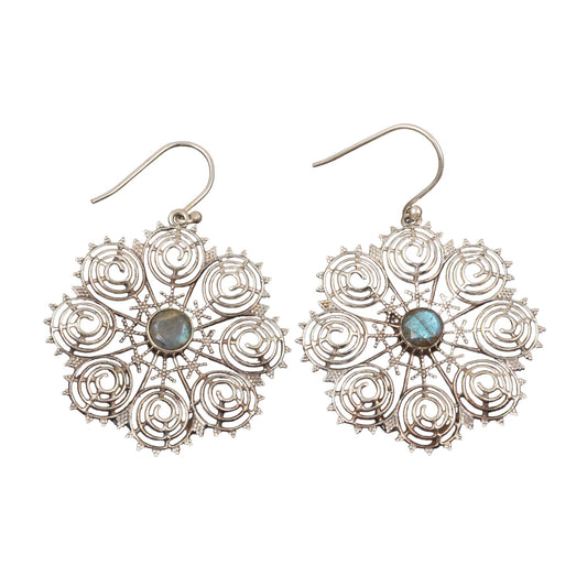 Floral Labradorite Earrings Handmade Vintage 925 Sterling Silver Faceted Gemstone Earrings Jewelry Gift For Her