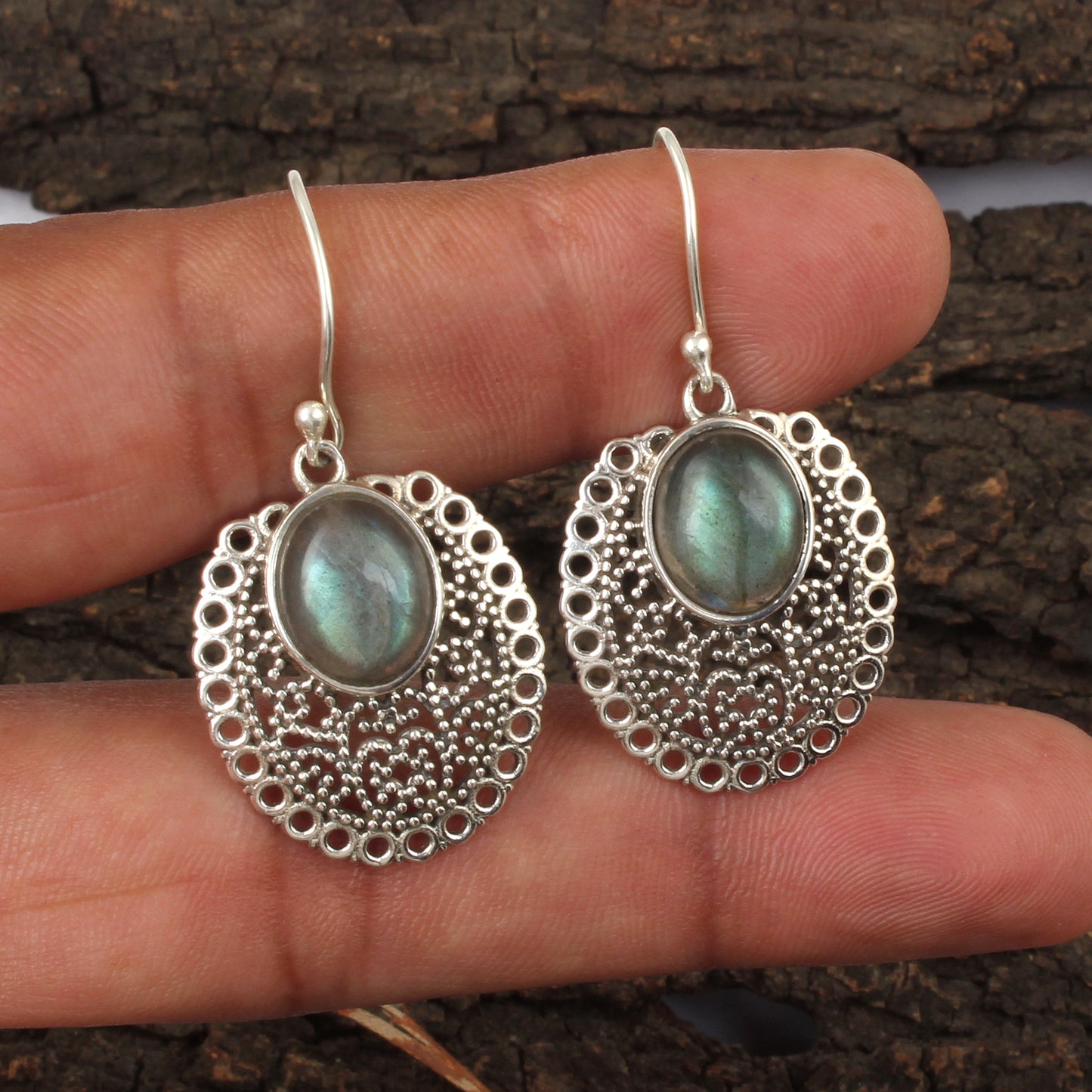 Traditional Labradorite Earrings Handmade Unique Artisan 925 Sterling Silver Natural Gemstone Earrings