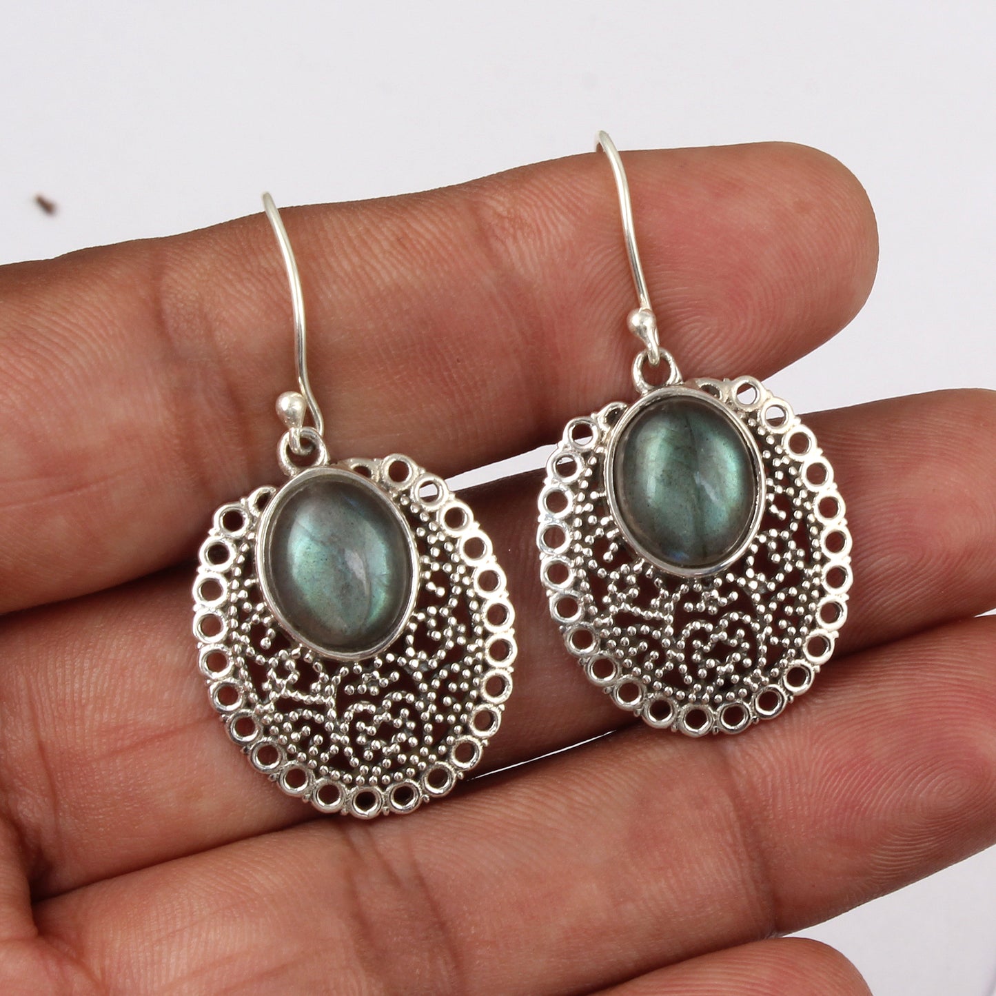 Traditional Labradorite Earrings Handmade Unique Artisan 925 Sterling Silver Natural Gemstone Earrings