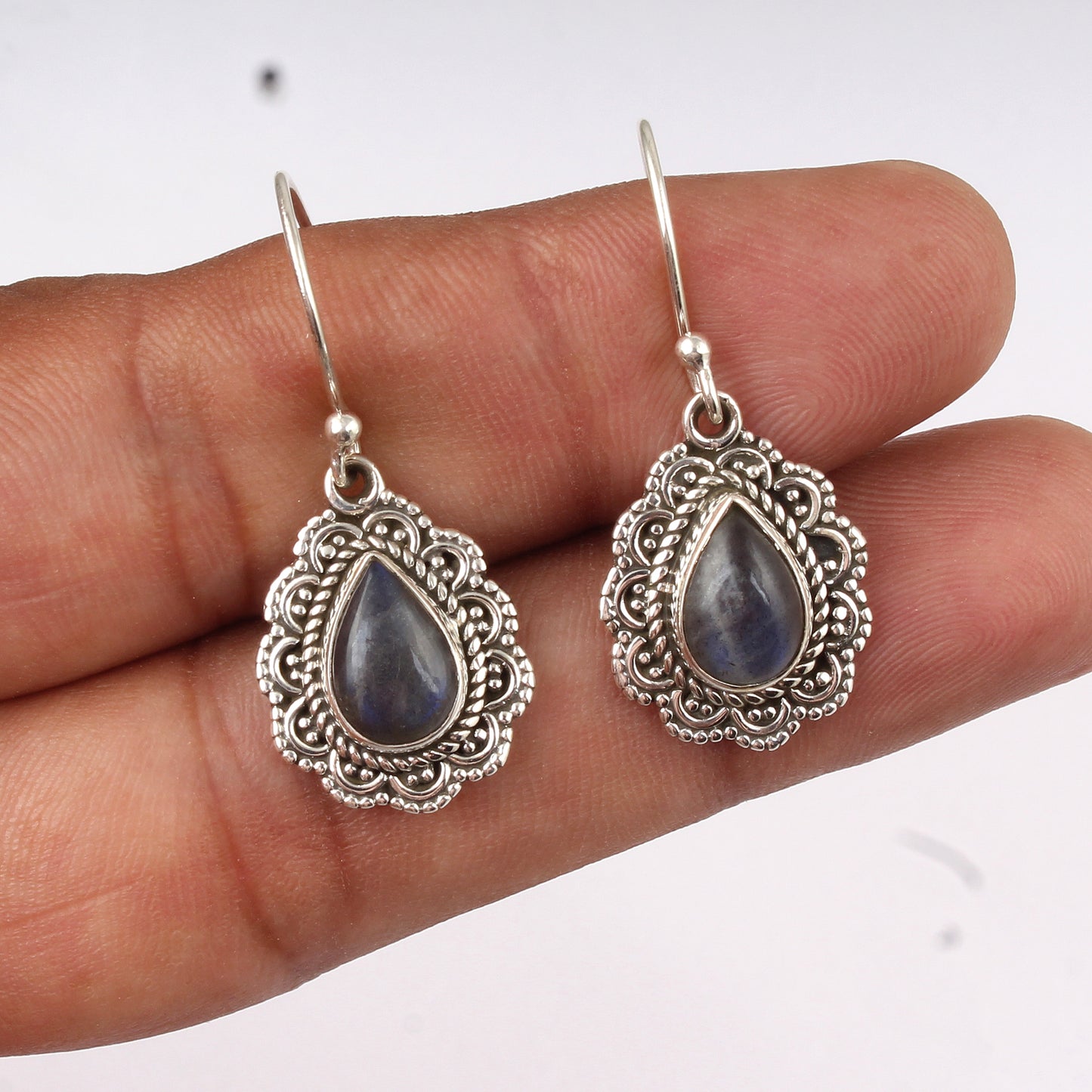Natural Labradorite Earrings Handmade Traditional 925 Sterling Silver Pear Gemstone Earrings Jewelry Gift For Her