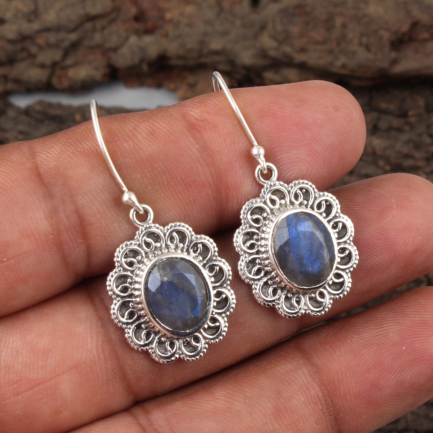 Boho Labradorite Earrings Handmade Designer 925 Sterling Silver Faceted Natural Gemstone Earrings