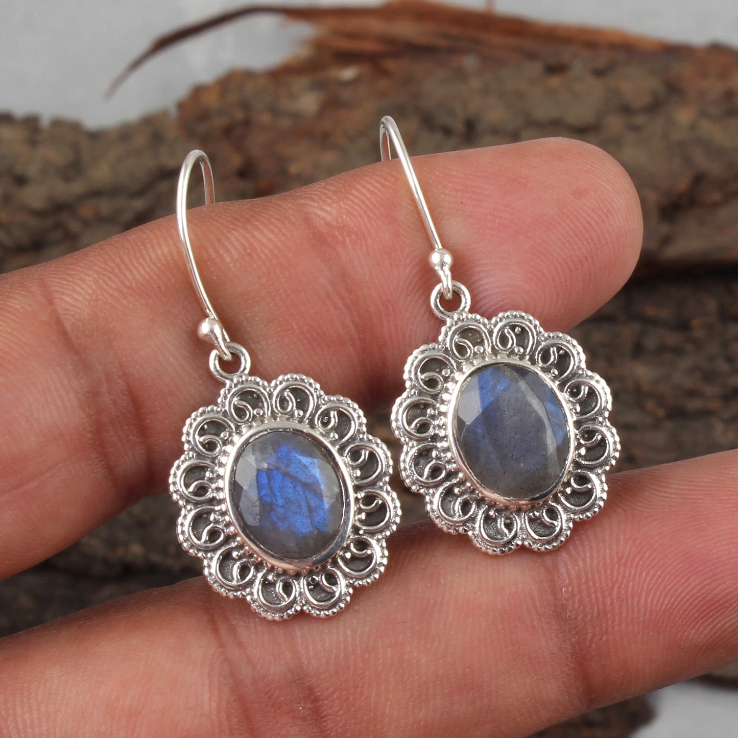 Boho Labradorite Earrings Handmade Designer 925 Sterling Silver Faceted Natural Gemstone Earrings