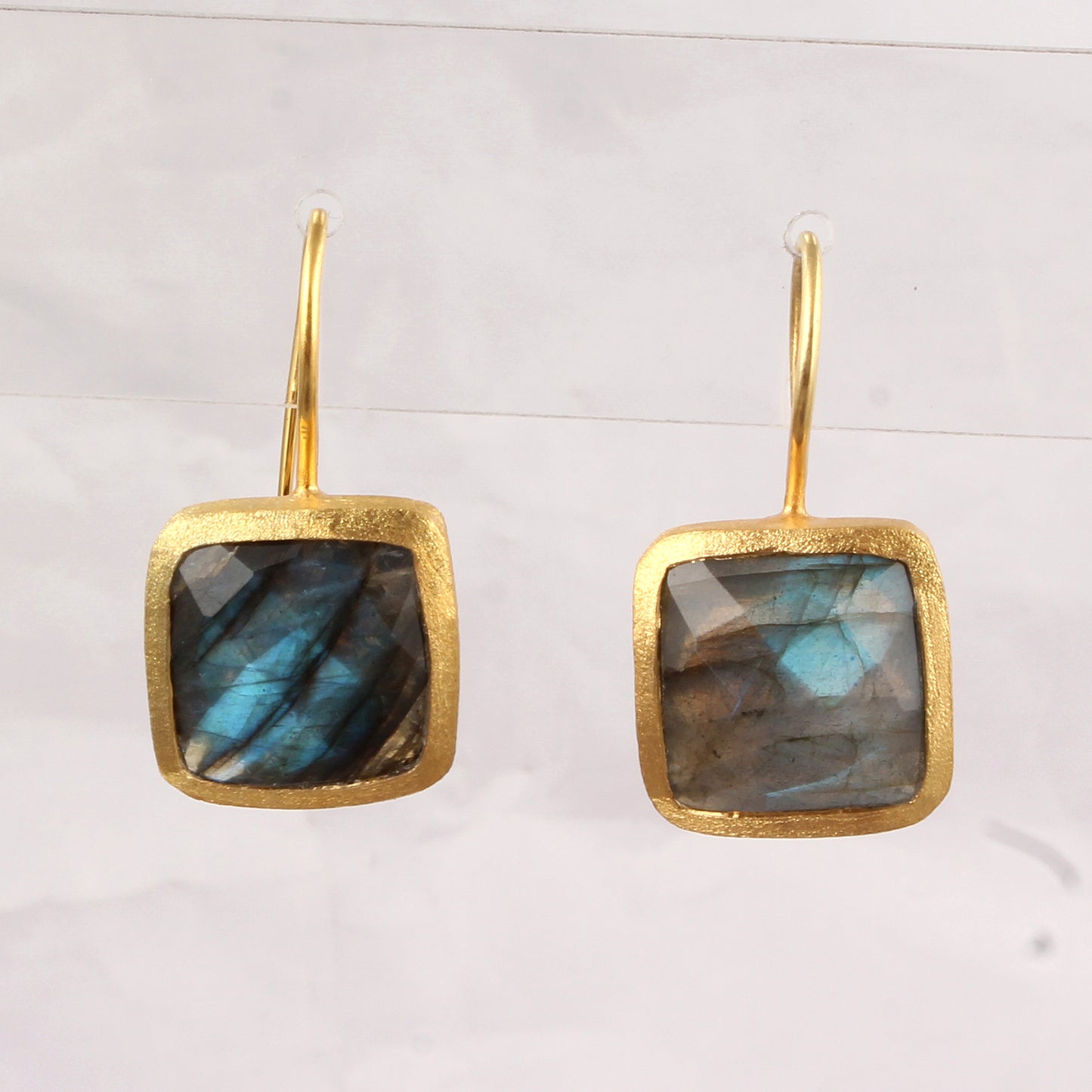 Labradorite Earrings Matte Finish Yellow Gold Plated 925 Sterling Silver Natural Gemstone Earrings