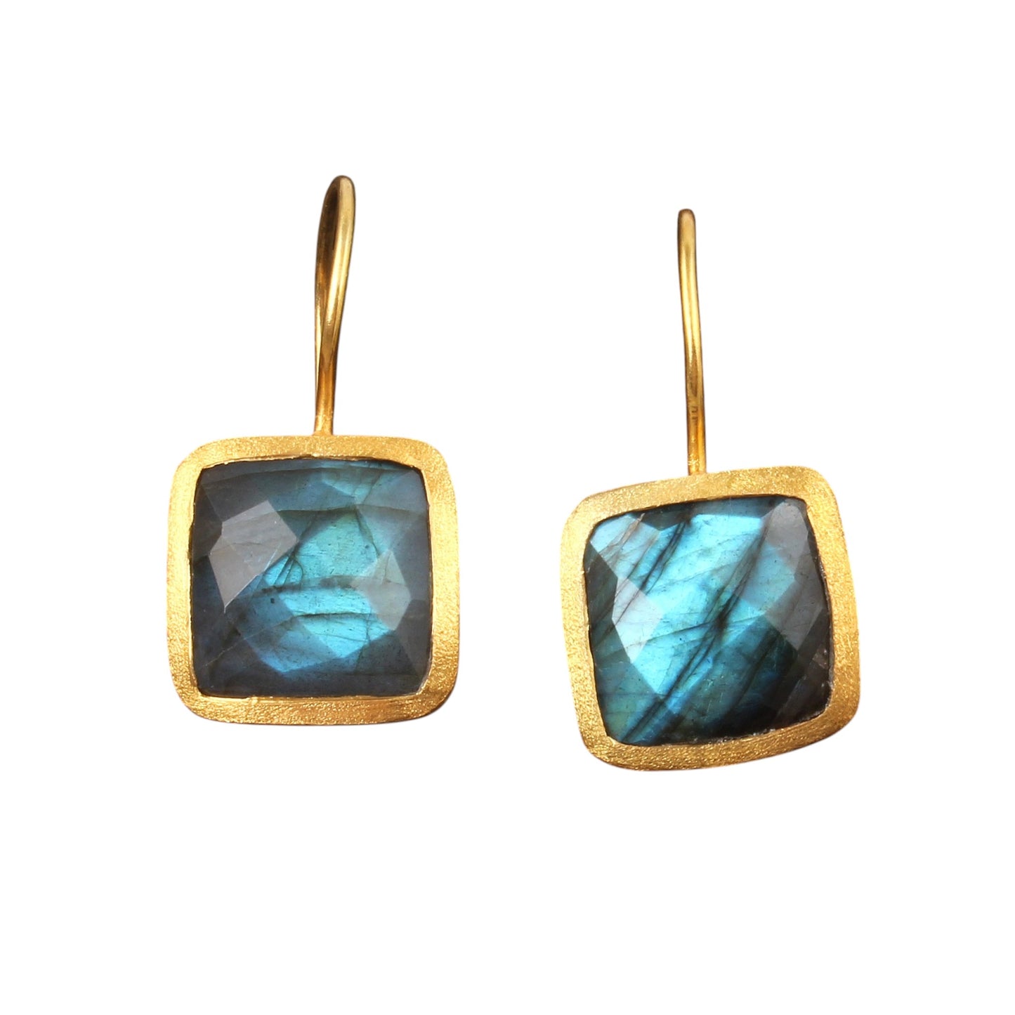 Labradorite Earrings Matte Finish Yellow Gold Plated 925 Sterling Silver Natural Gemstone Earrings