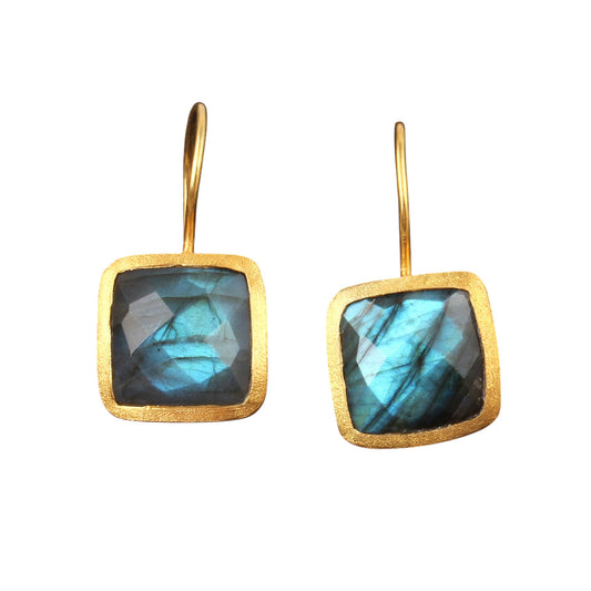 Labradorite Earrings Matte Finish Yellow Gold Plated 925 Sterling Silver Natural Gemstone Earrings