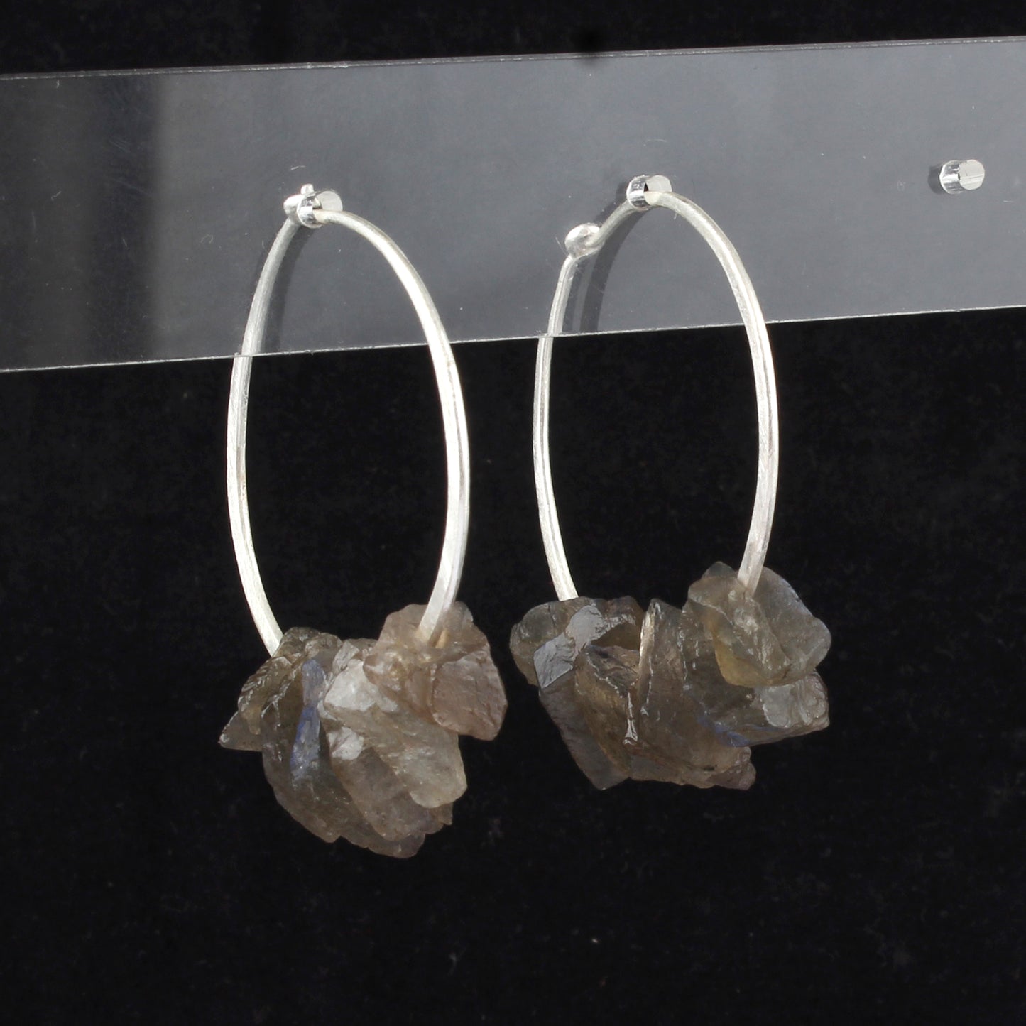 Rough Labradorite Hoop Earrings Handmade 925 Sterling Silver Natural Gemstone Earrings