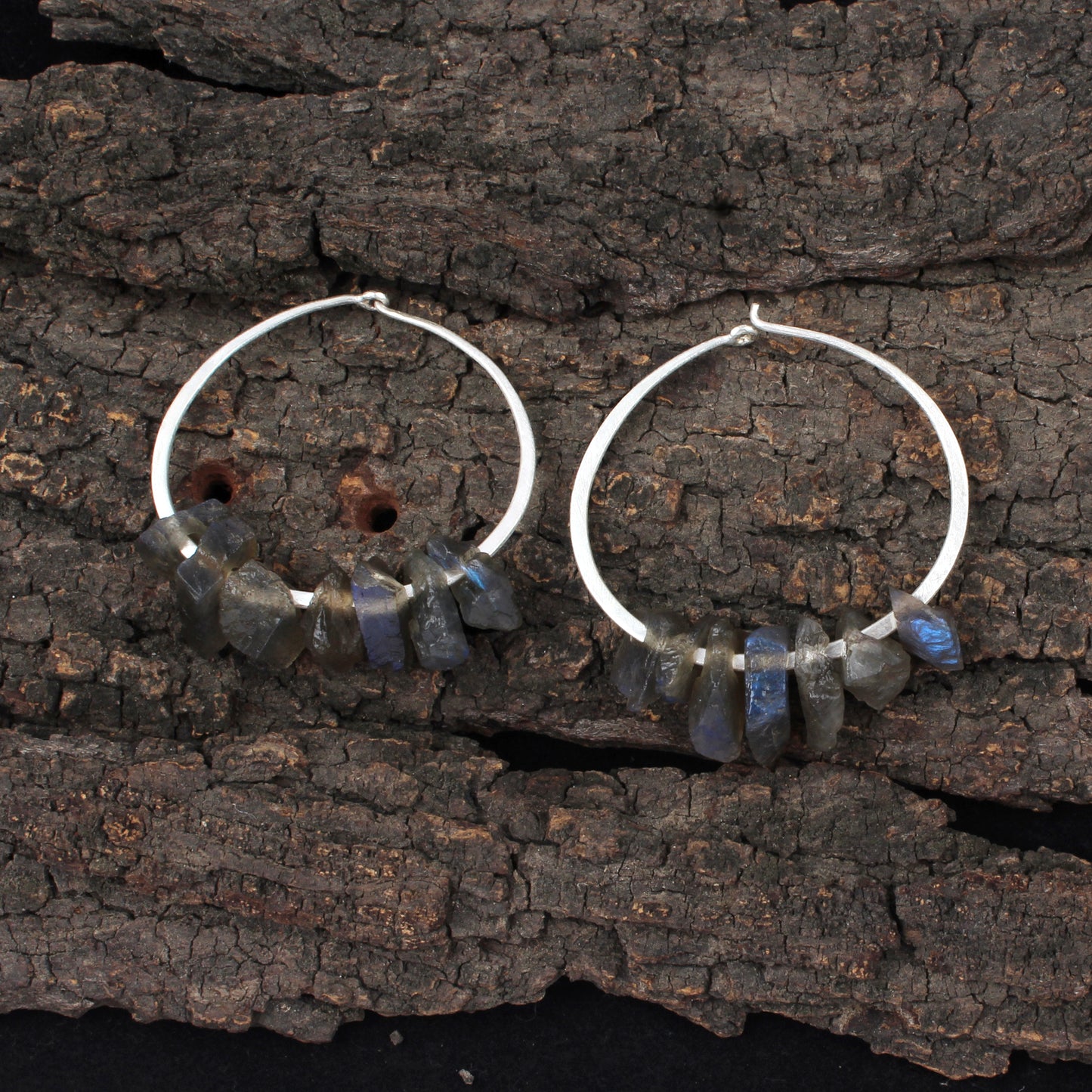 Rough Labradorite Hoop Earrings Handmade 925 Sterling Silver Natural Gemstone Earrings