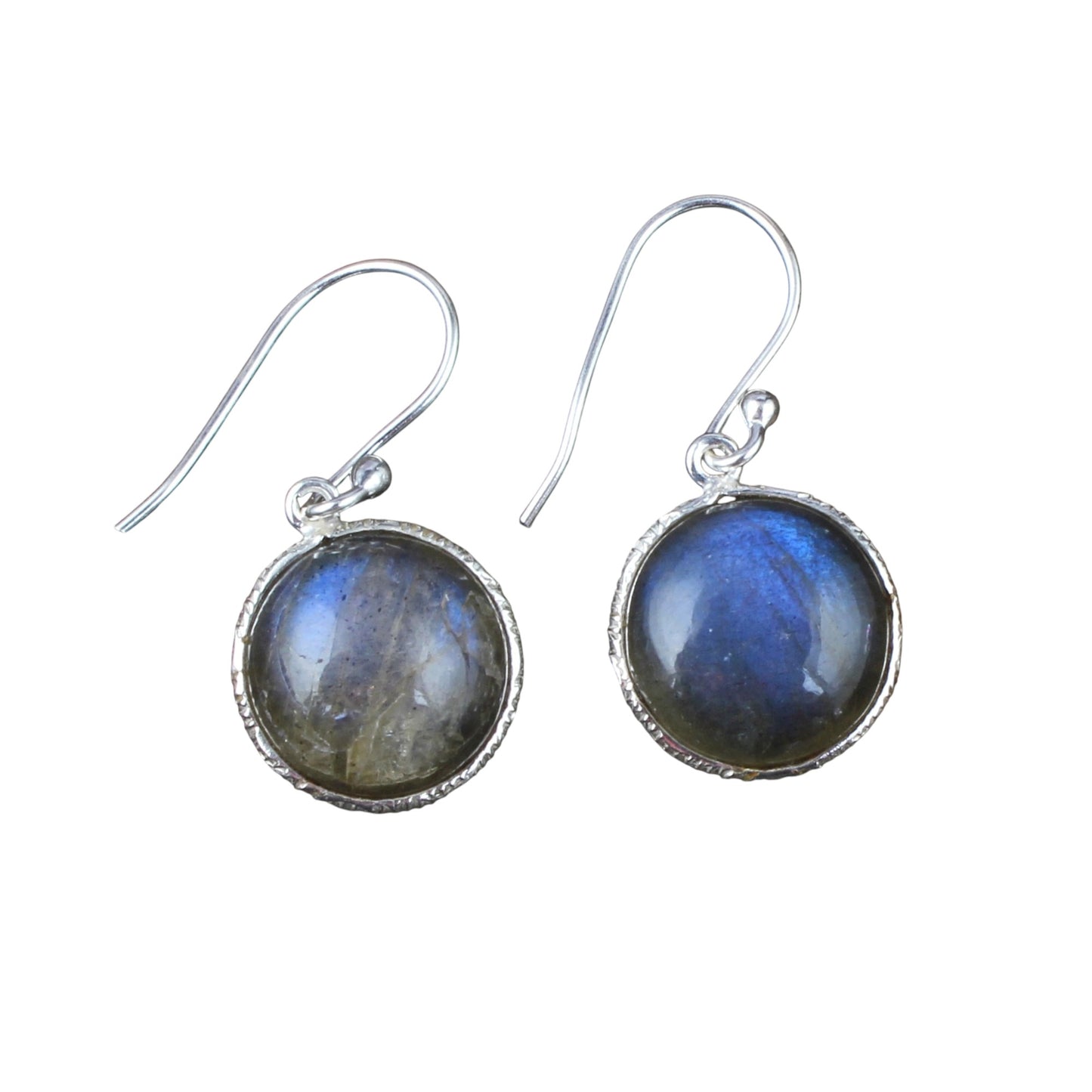 Labradorite Earrings Handmade Textured Bezel 925 Sterling Silver Round Gemstone Earrings Gift For Her