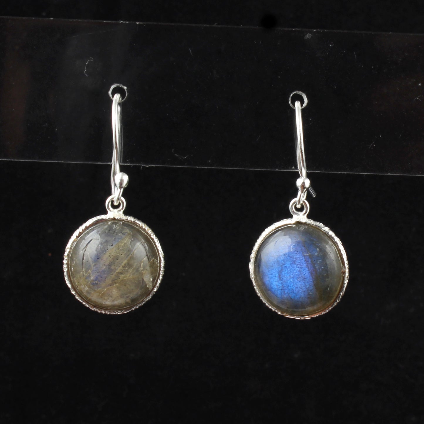 Labradorite Earrings Handmade Textured Bezel 925 Sterling Silver Round Gemstone Earrings Gift For Her