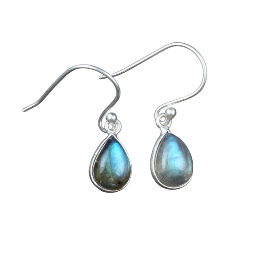 Labradorite Earrings Handmade Bezel 925 Sterling Silver Pear Gemstone Earrings Valentine's Gift For Her