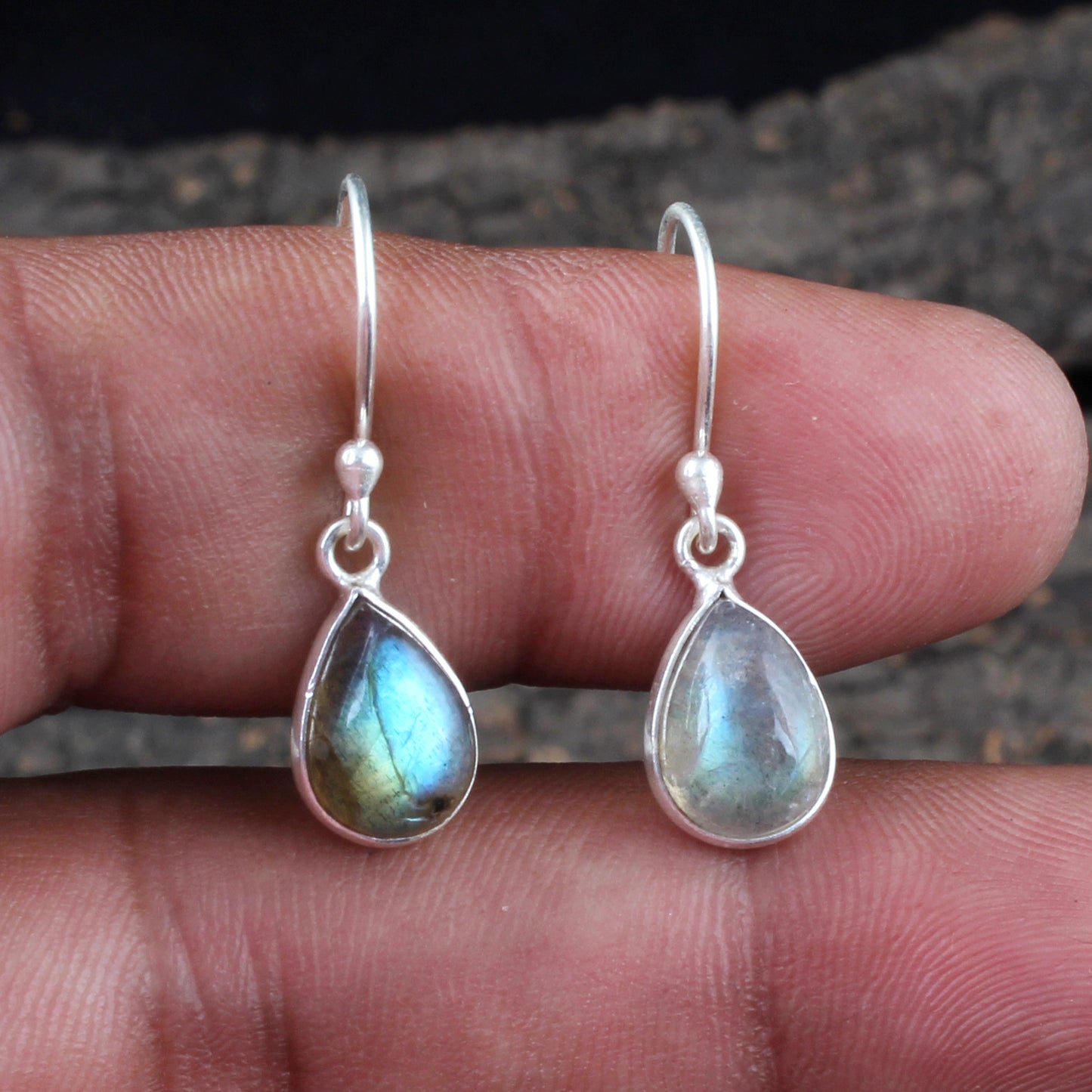 Labradorite Earrings Handmade Bezel 925 Sterling Silver Pear Gemstone Earrings Valentine's Gift For Her