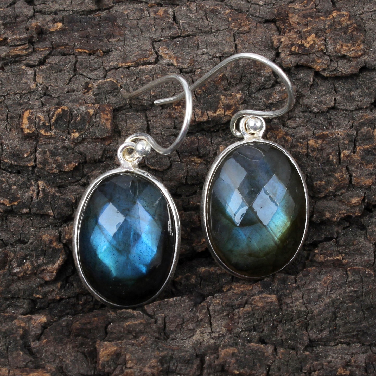 Labradorite Earrings Handmade Bezel 925 Sterling Silver Oval Faceted Gemstone Earrings Valentine's Gift For Her