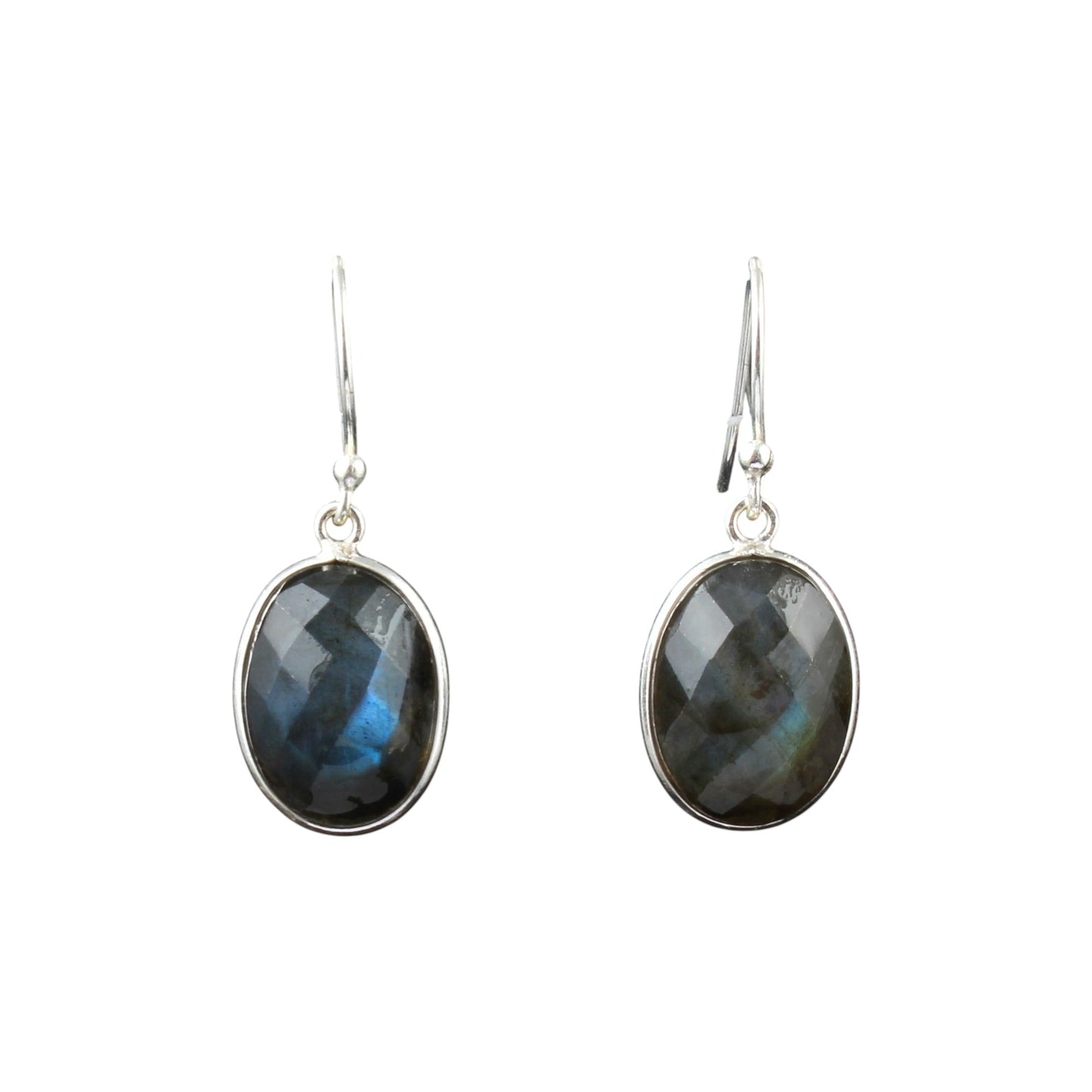 Labradorite Earrings Handmade Bezel 925 Sterling Silver Oval Faceted Gemstone Earrings Valentine's Gift For Her