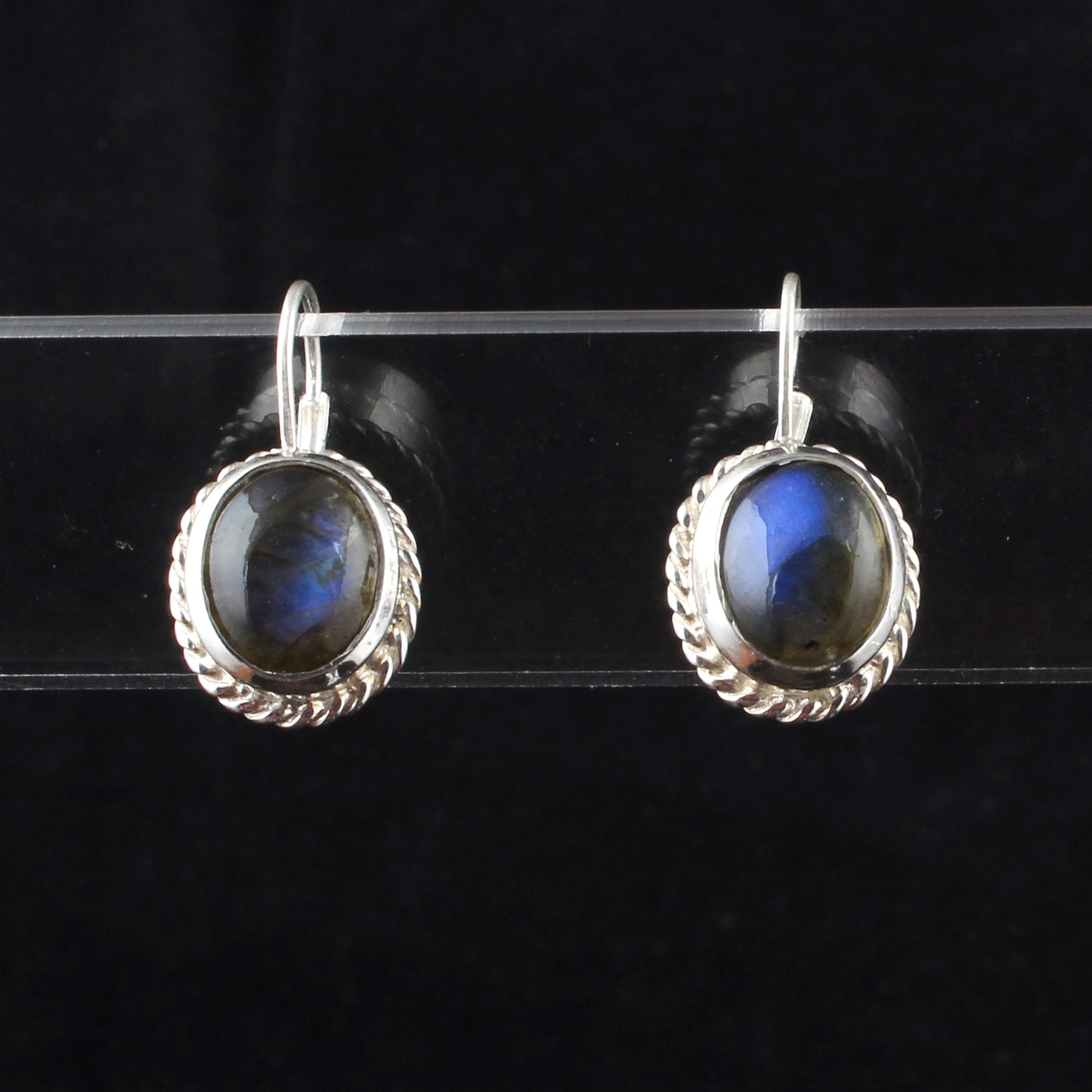 Labradorite Twisted Wire 925 Sterling Silver Oval Gemstone Earrings Lever Back Dangle Earrings