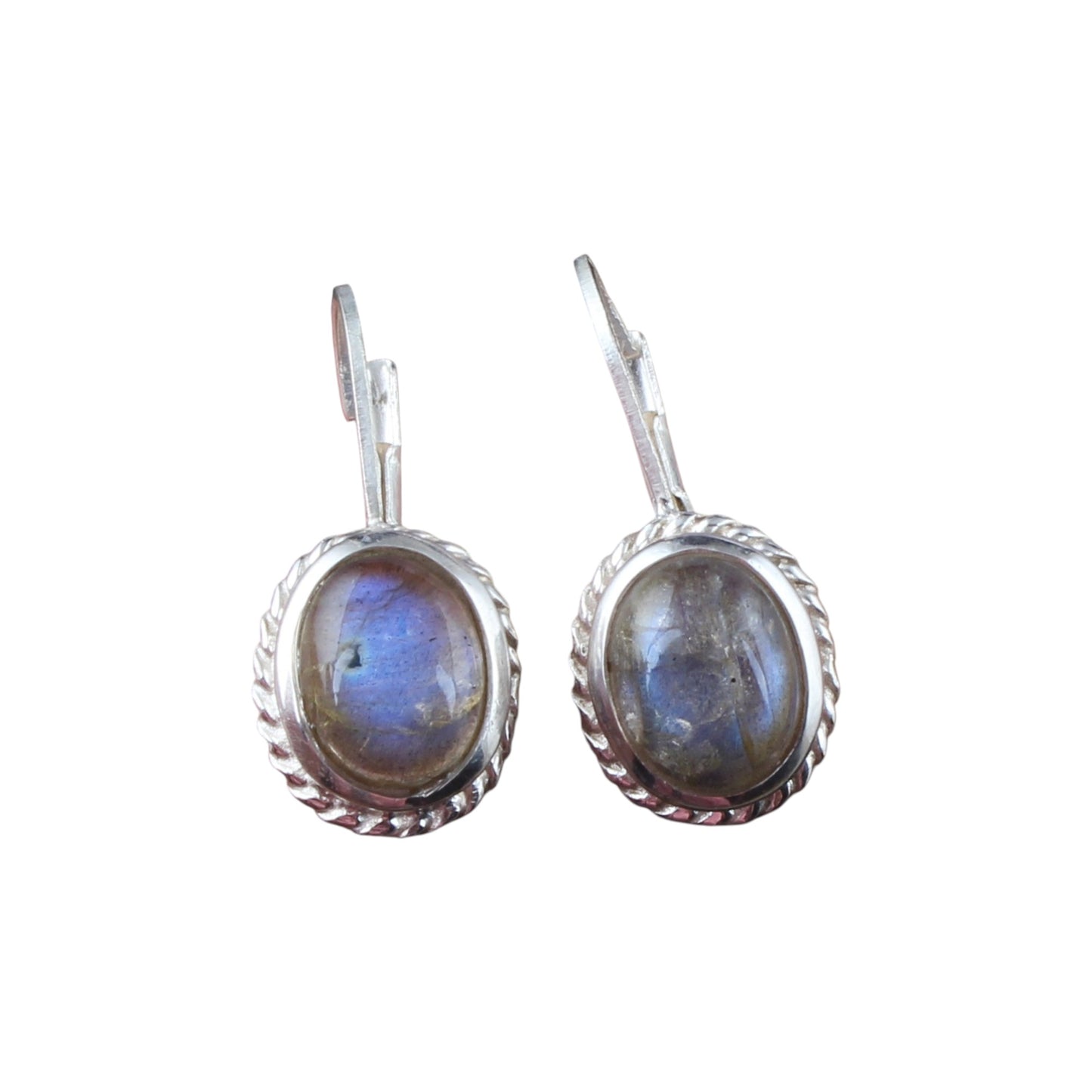 Labradorite Earrings Twisted Wire 925 Sterling Silver Oval Natural Gemstone Earrings Lever Back Dangle Earrings