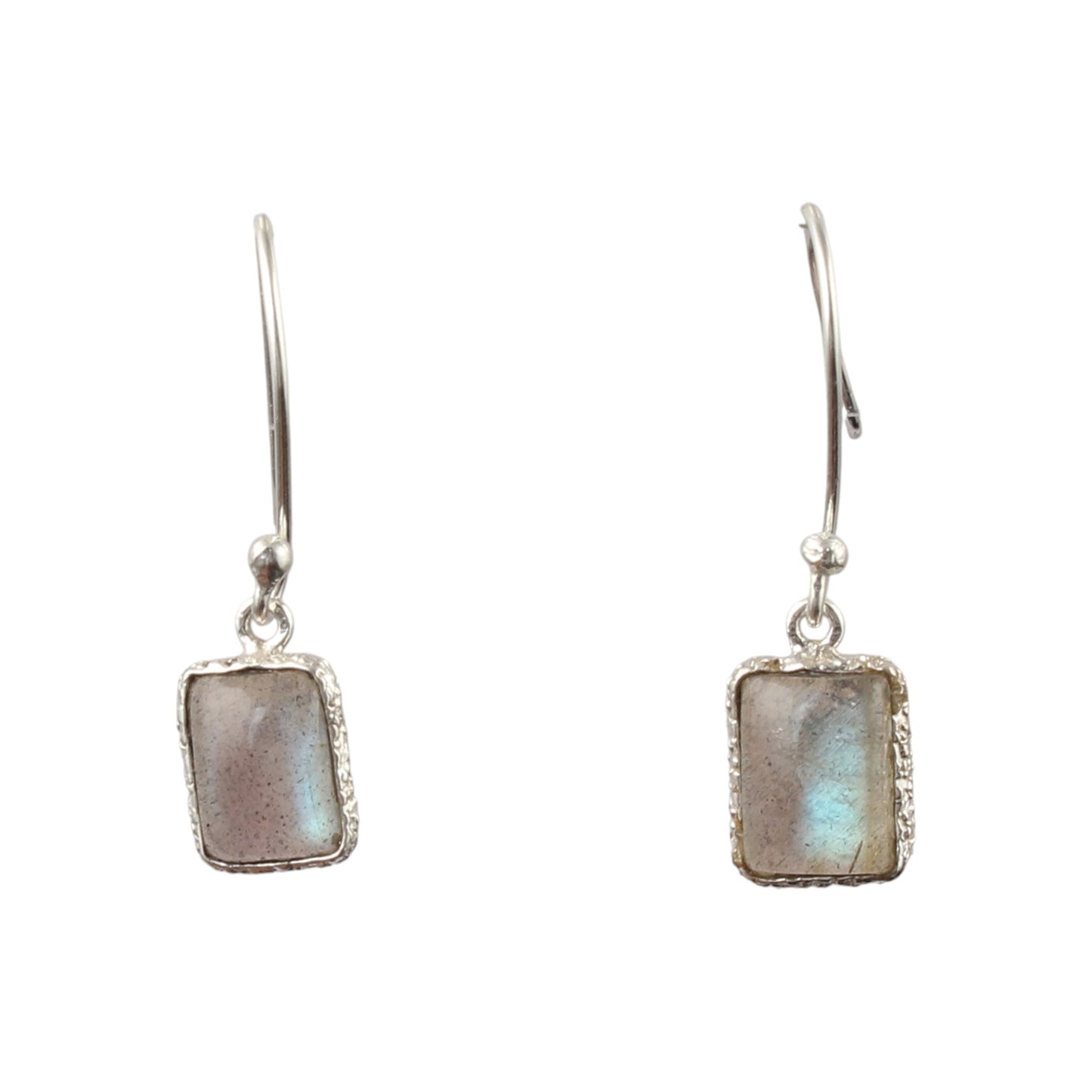 Natural Labradorite Earrings Handmade Textured Bezel 925 Sterling Silver Gemstone Earrings Gift For Her