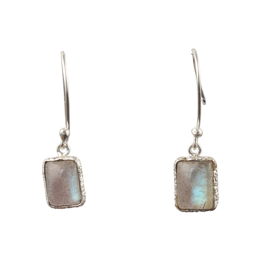 Natural Labradorite Earrings Handmade Textured Bezel 925 Sterling Silver Gemstone Earrings Gift For Her