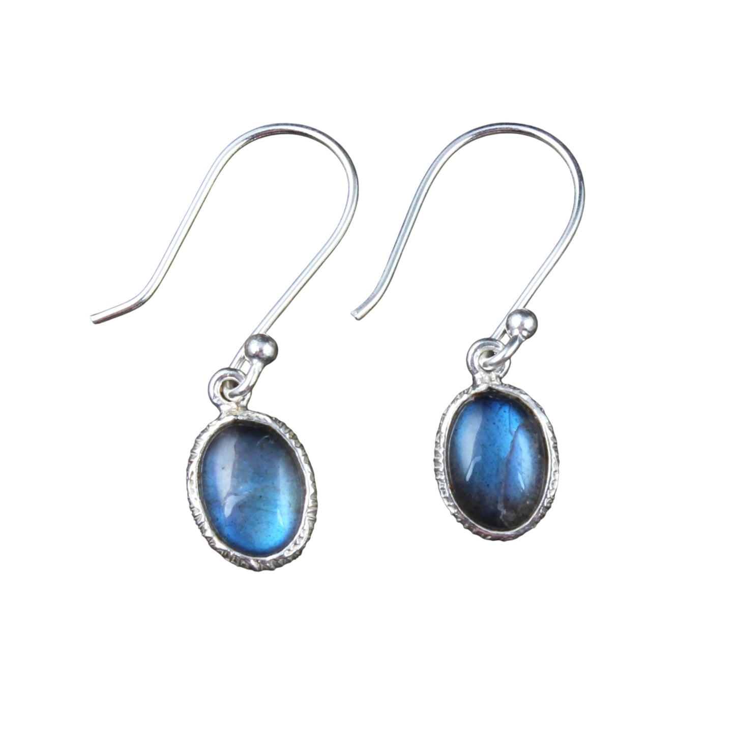 Labradorite Earrings Textured Bezel 925 Sterling Silver Oval Gemstone Earrings Lightweight Dangle Drop Earrings