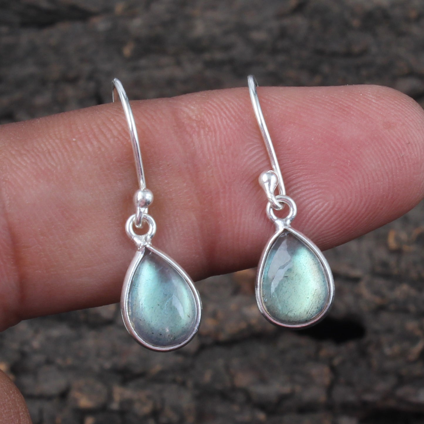 Natural Labradorite Earrings Handmade Bezel 925 Sterling Silver Pear Gemstone Earrings Valentine's Gift For Her