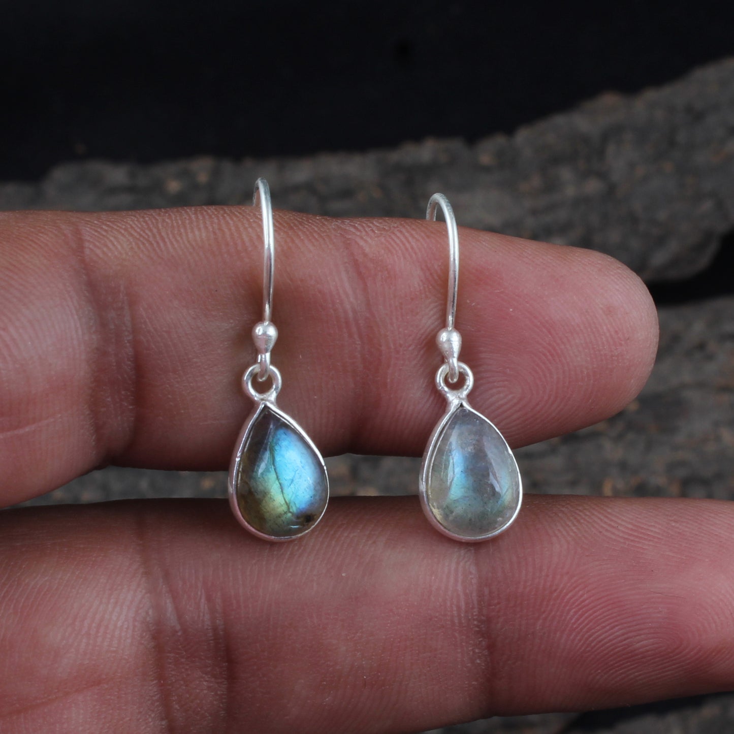 Natural Labradorite Earrings Handmade Bezel 925 Sterling Silver Pear Gemstone Earrings Valentine's Gift For Her