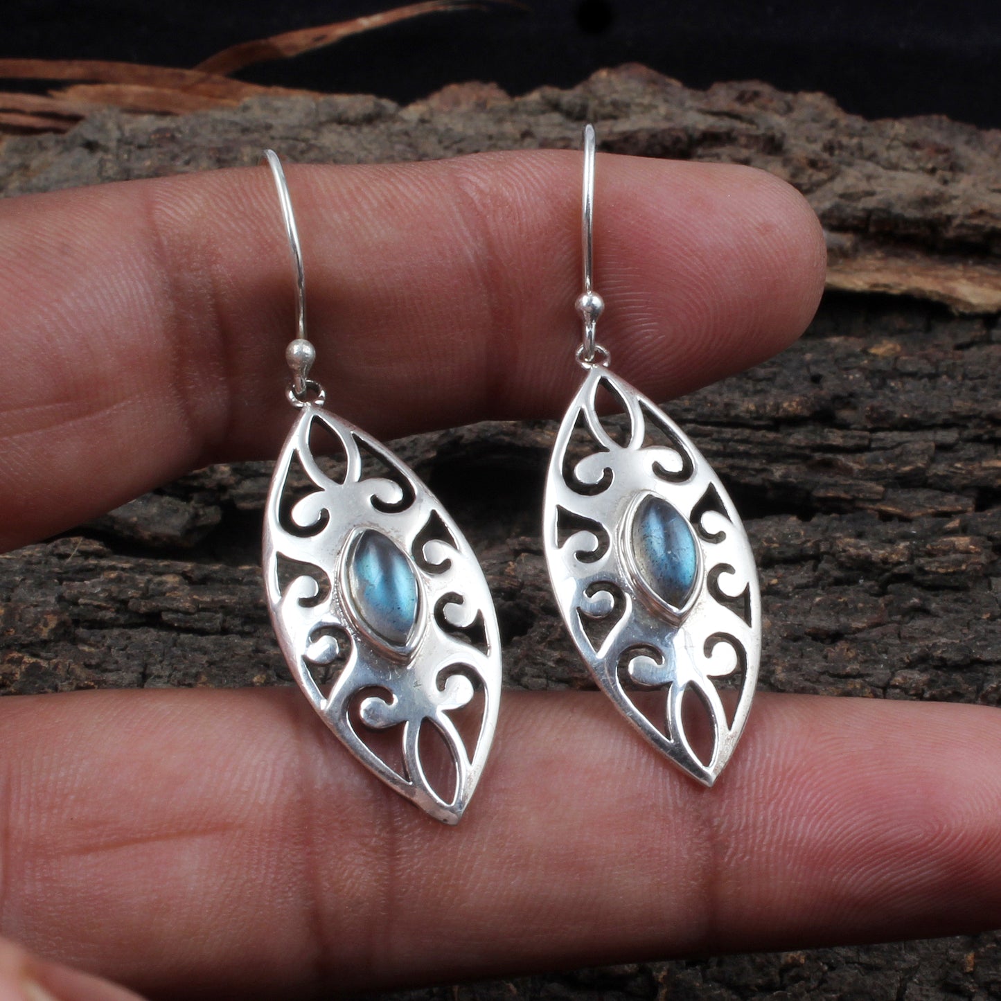 Filigree Bohemian Labradorite Earrings Handmade 925 Sterling Silver Earrings Christmas Gifts for Women