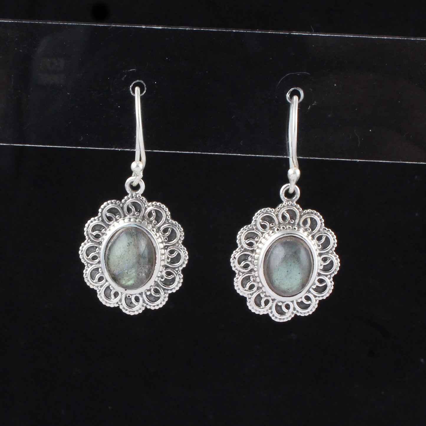 Filigree Labradorite Earrings Handmade 925 Sterling Silver Oval Gemstone Earrings Christmas Gift For Her