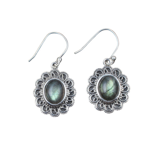 Filigree Labradorite Earrings Handmade 925 Sterling Silver Oval Gemstone Earrings Christmas Gift For Her